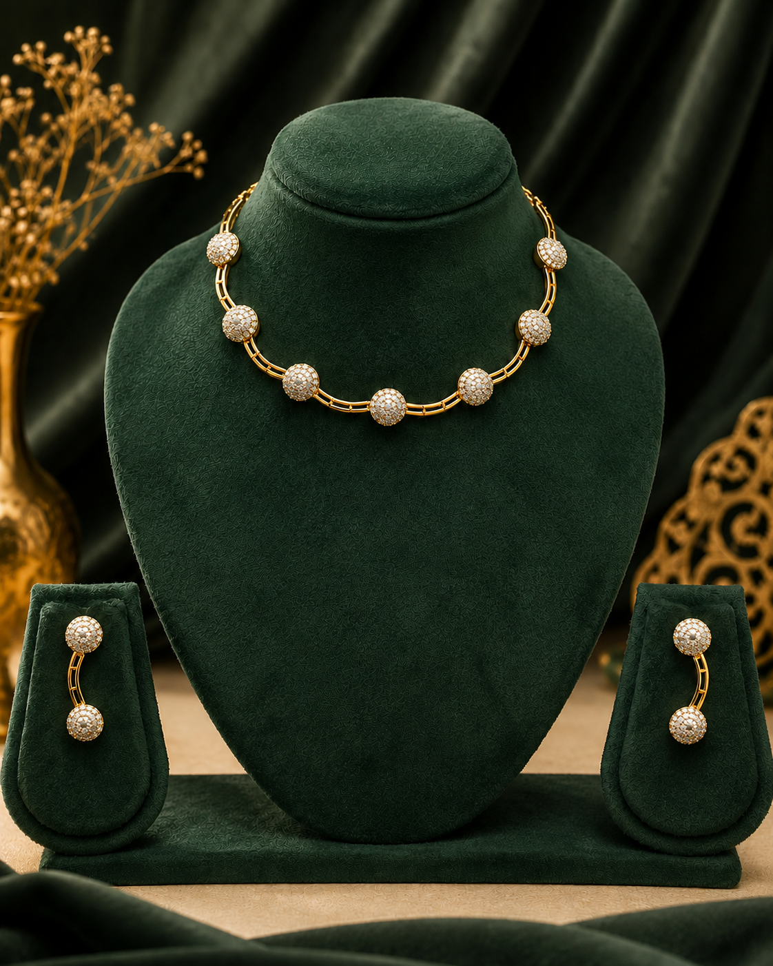 Ruby CZ Dome Choker Set with Earrings  | OL257