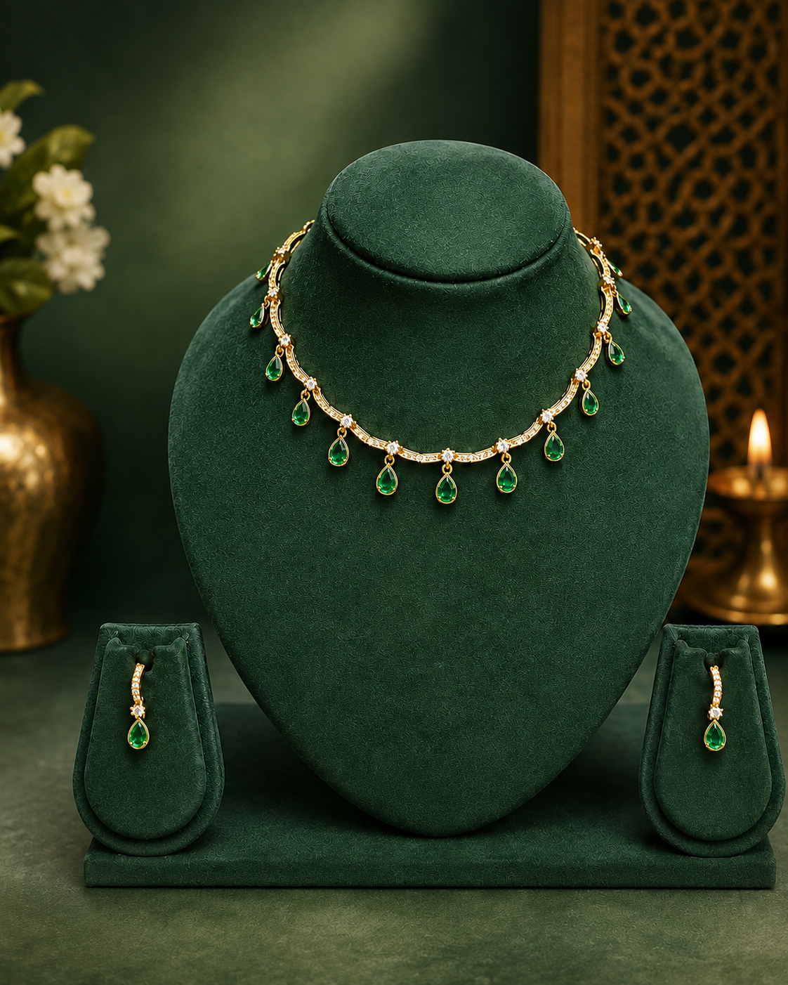 Teardrop Fringe Necklace Set with Drop Earrings | ONK54