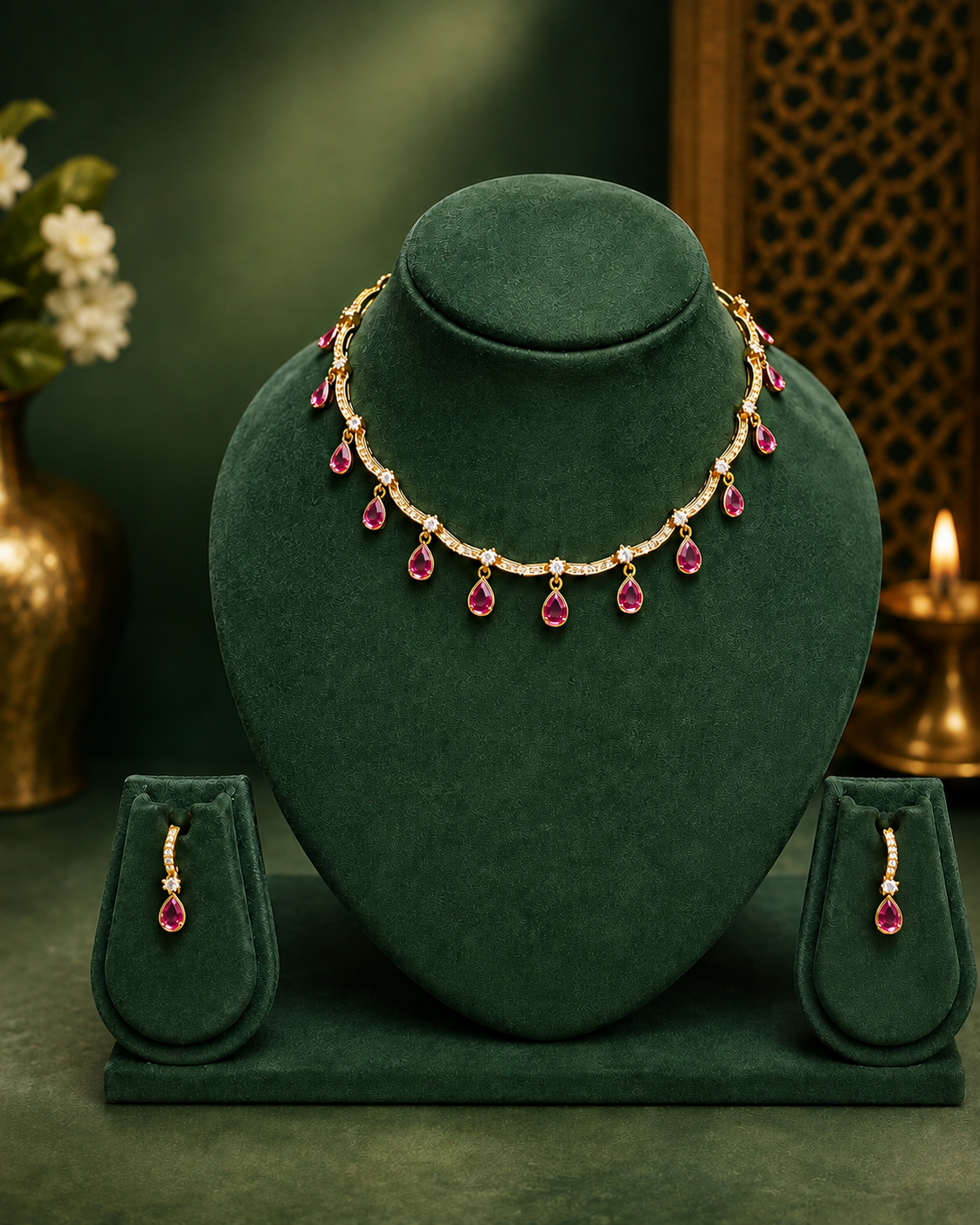 Teardrop Fringe Necklace Set with Drop Earrings | ONK54