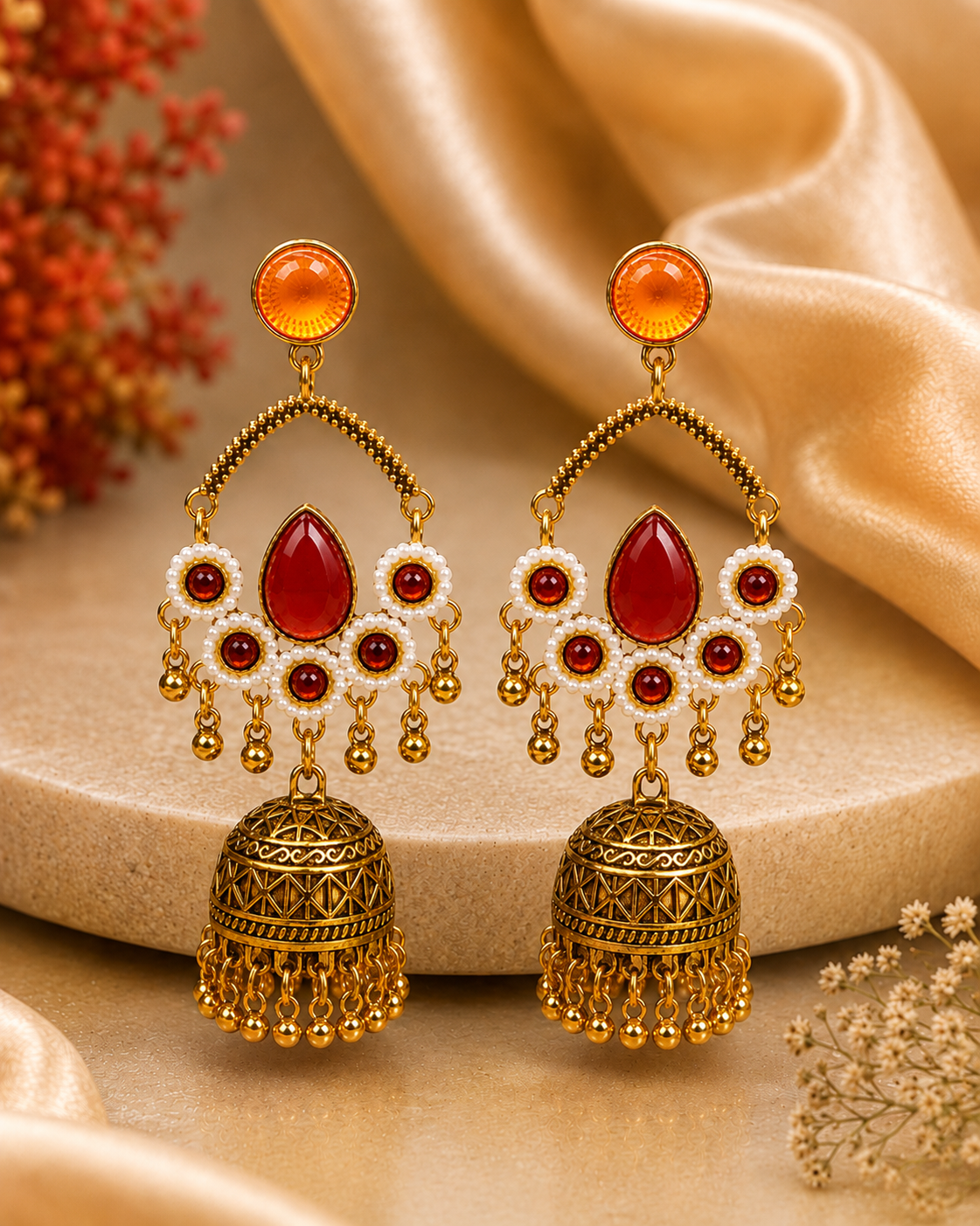 Peridot Green Chandelier Jhumka Earrings – Gold Antique P4 | OLS18