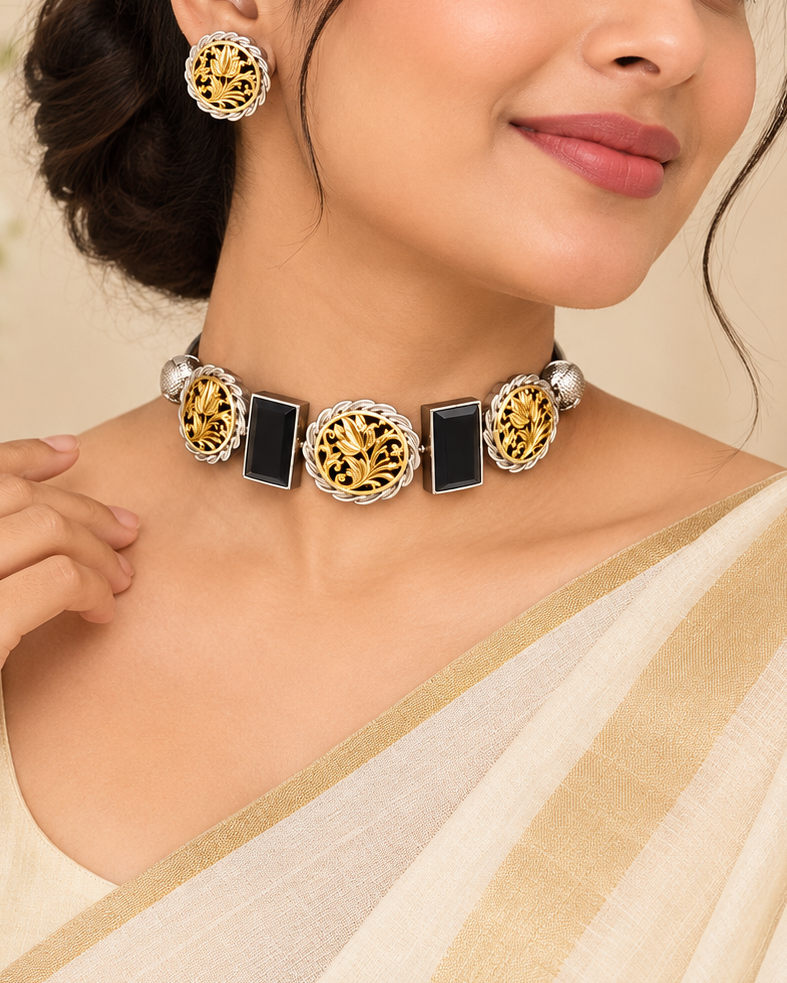 Black Gold Oxidized Choker Set | THV191