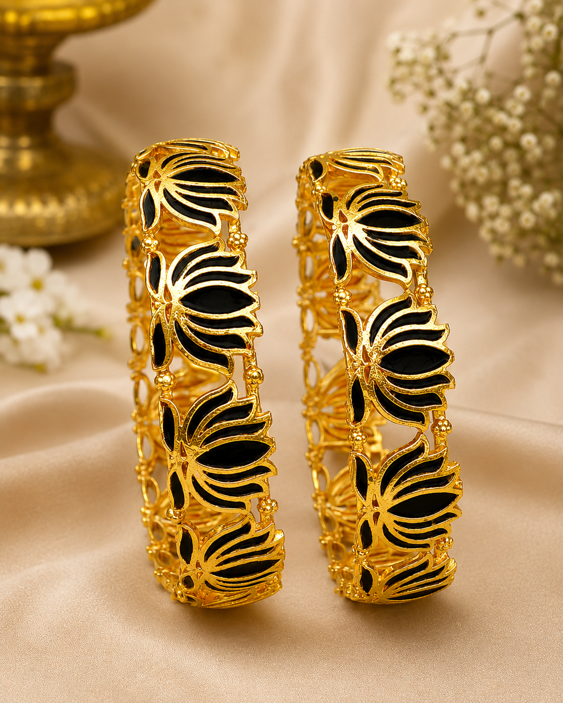 Buy 1 Get 1 Free, Gold Deep Red Meenakari Lotus Bangle Bracelet | L11123
