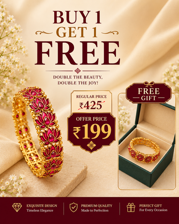 Buy 1 Get 1 Free, Ruby Lotus Temple Kada – Traditional Gold-Plated Designer Bangle P1 | DM1