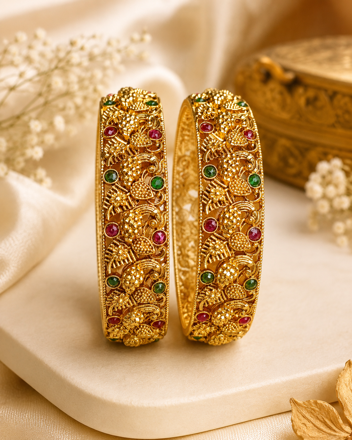Gold Kemp Ruby Long Haaram & Choker Bridal Necklace Set - P3