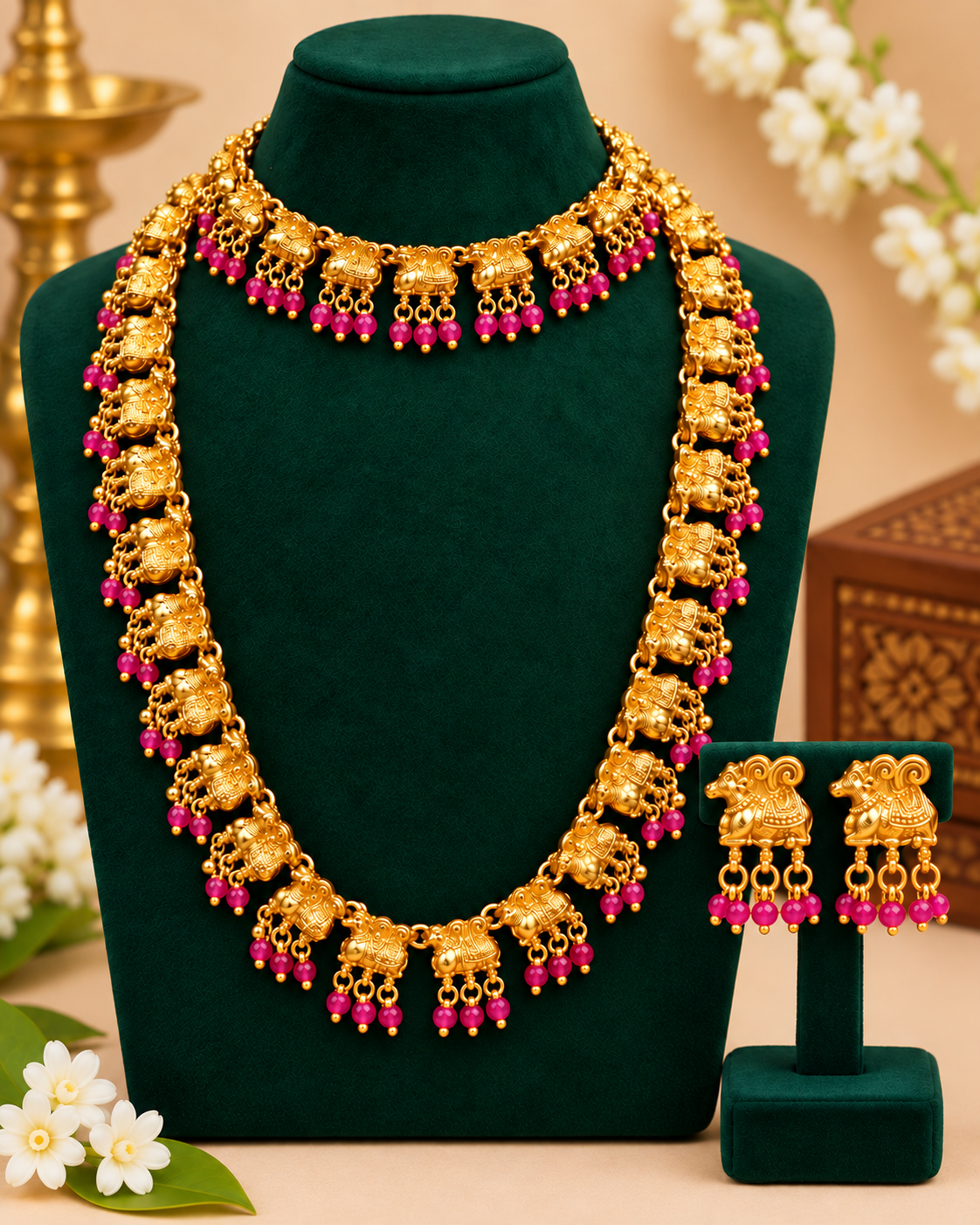 Temple Bridal Nandi Chocker & Long Chain Set | ONK302