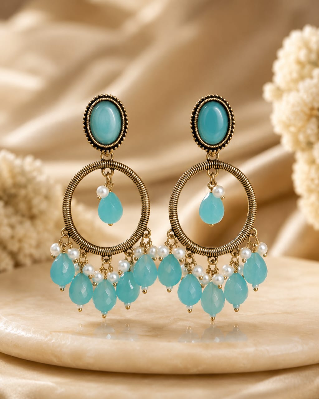 Black Onyx & Pearl Chandbali Earrings | llb0155