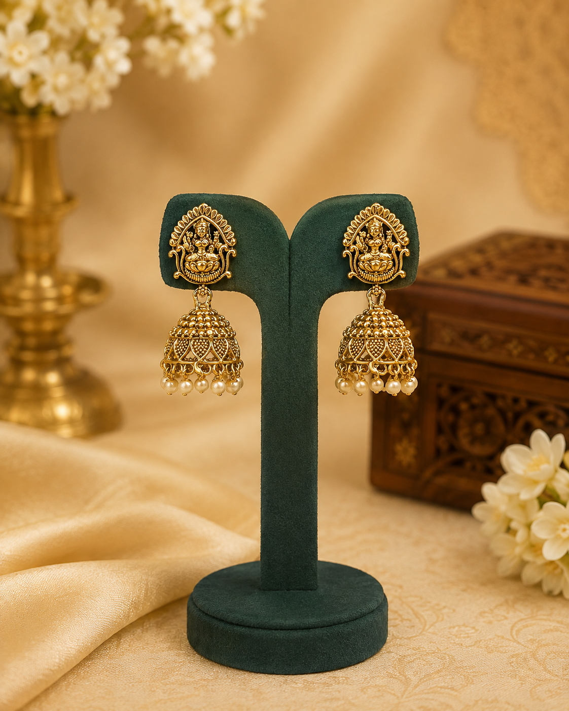 Gold Lakshmi Necklace Set with Pearls - P10 | Llabel Fashion