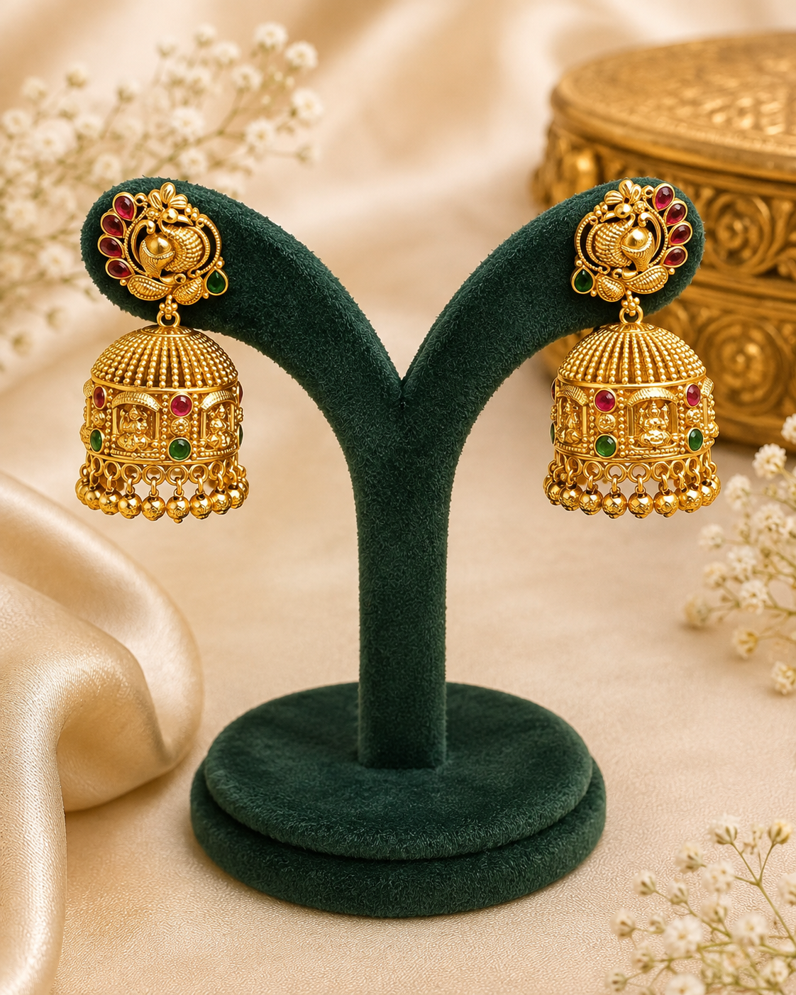 Gold Kemp Ruby Long Haaram & Choker Bridal Necklace Set - P3