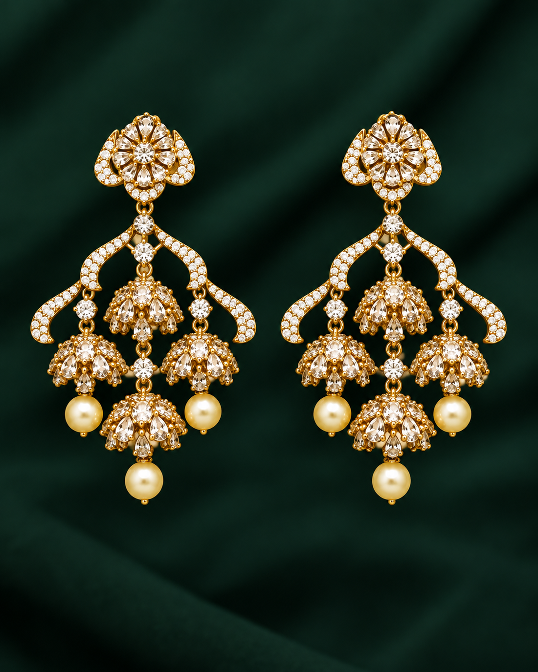 Gold Polki Diamond Chandelier Earrings with Pearl Drops | | ONK387