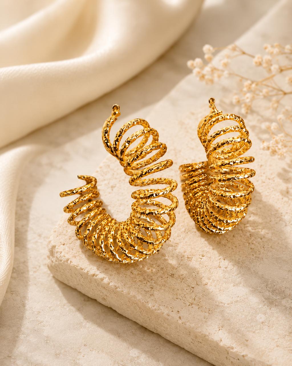 Gold Twisted Rope Spiral Hoop Earrings | LLB0254
