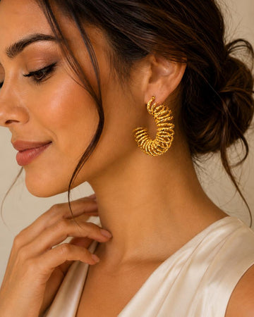 Gold Twisted Rope Spiral Hoop Earrings | LLB0254