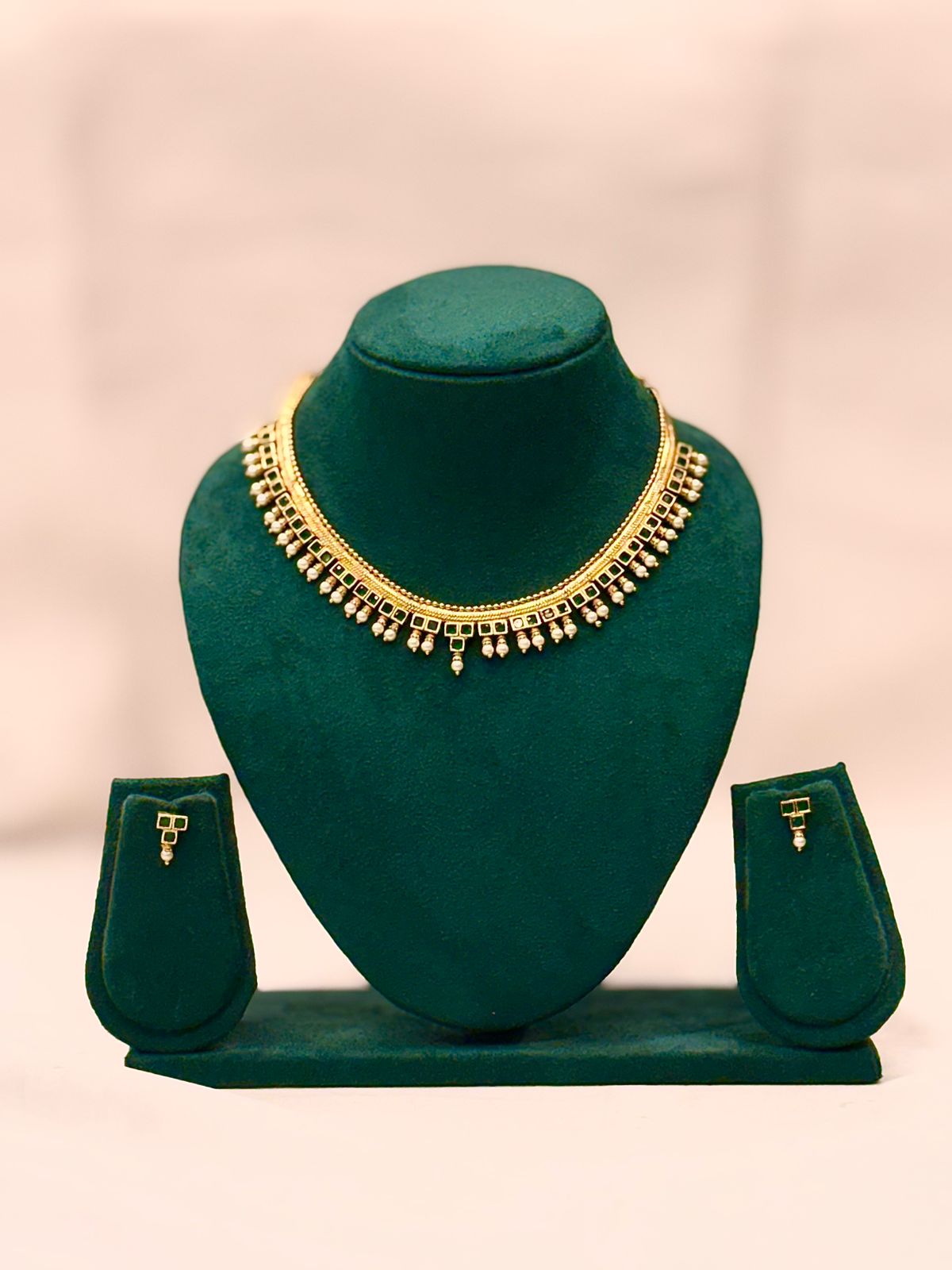 Gold Kemp Ruby Necklace Set with Earrings | OL 39