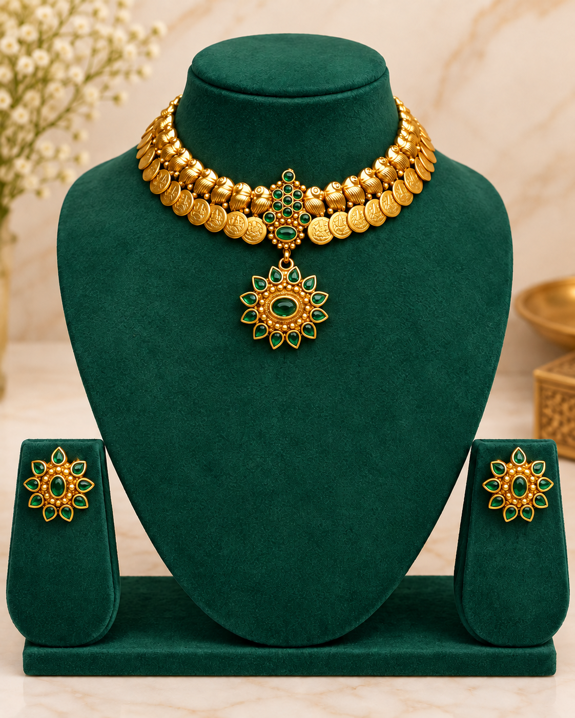 Floral Stone Choker Necklace Set  | ALOB8