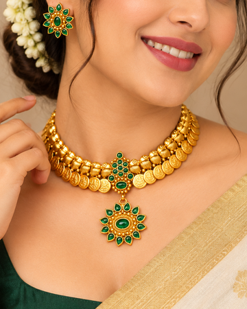Floral Stone Choker Necklace Set  | ALOB8