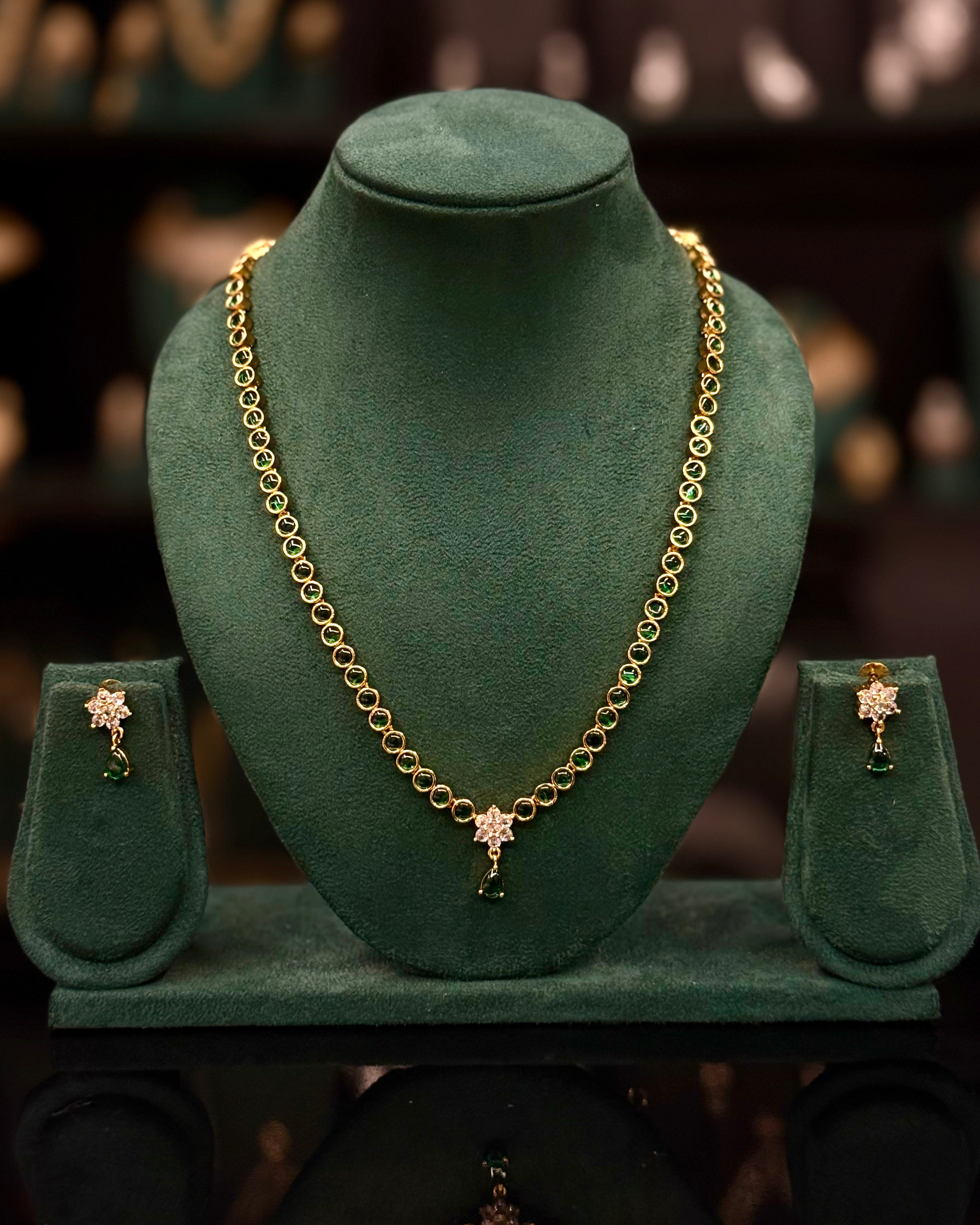 Elegant Gold Necklace Set with Ruby, Green & White Stone Options - Matching Earrings | ONK385