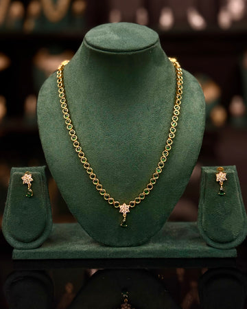 Elegant Gold Necklace Set with Ruby, Green & White Stone Options - Matching Earrings | ONK385