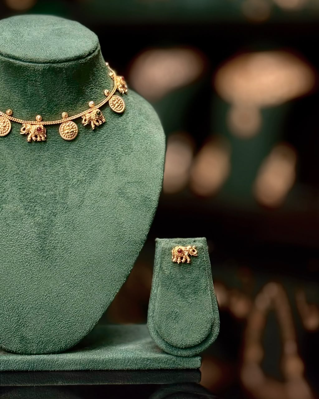 Traditional Elephant Gold Necklace Set with Matching Earrings | GT620