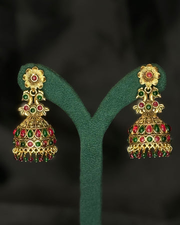 Antique Gold Multicolour Stone Jhumka Earrings | GV219