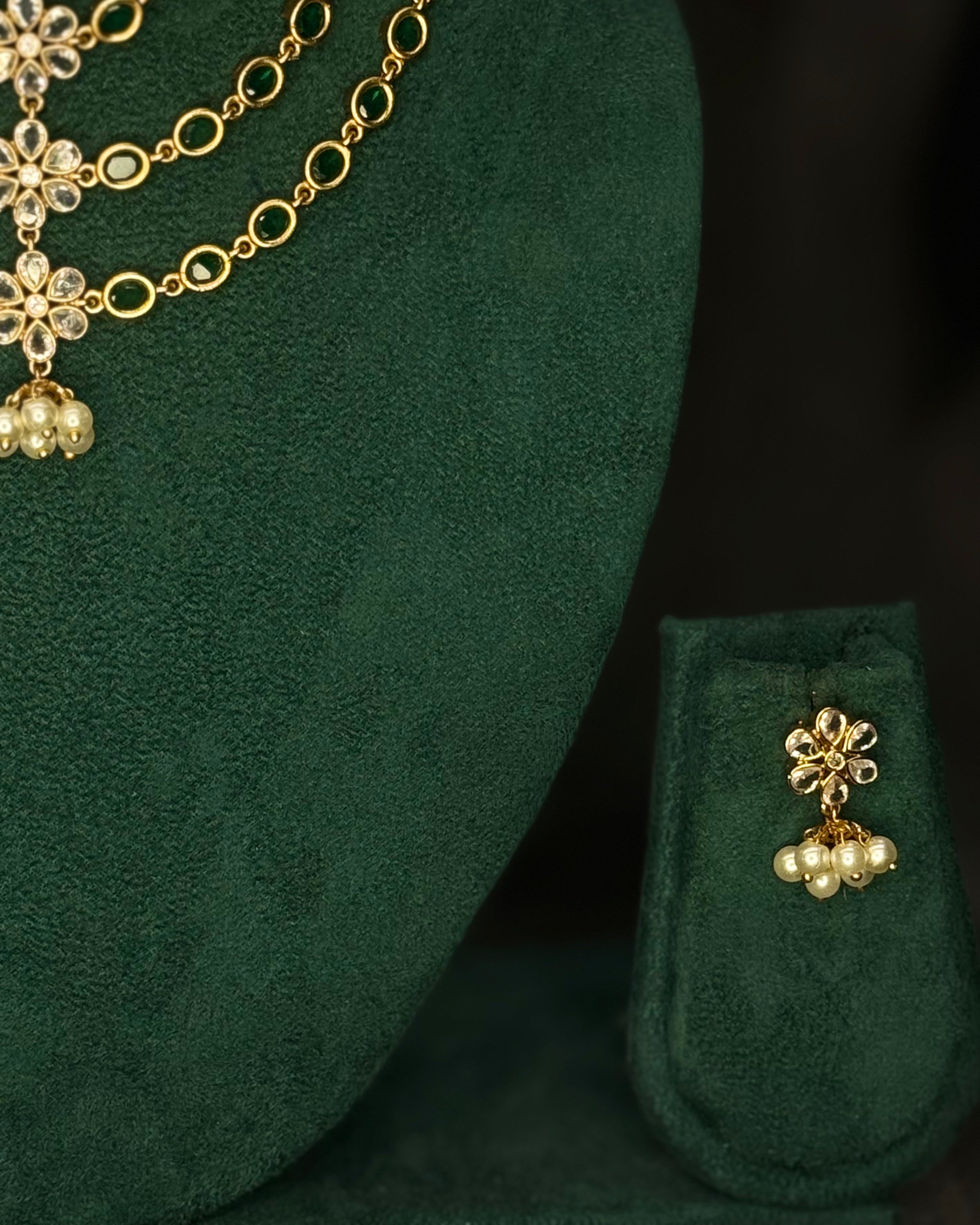 Gold-Tone Layered Necklace Set with Pearl Drop Earrings | GV356