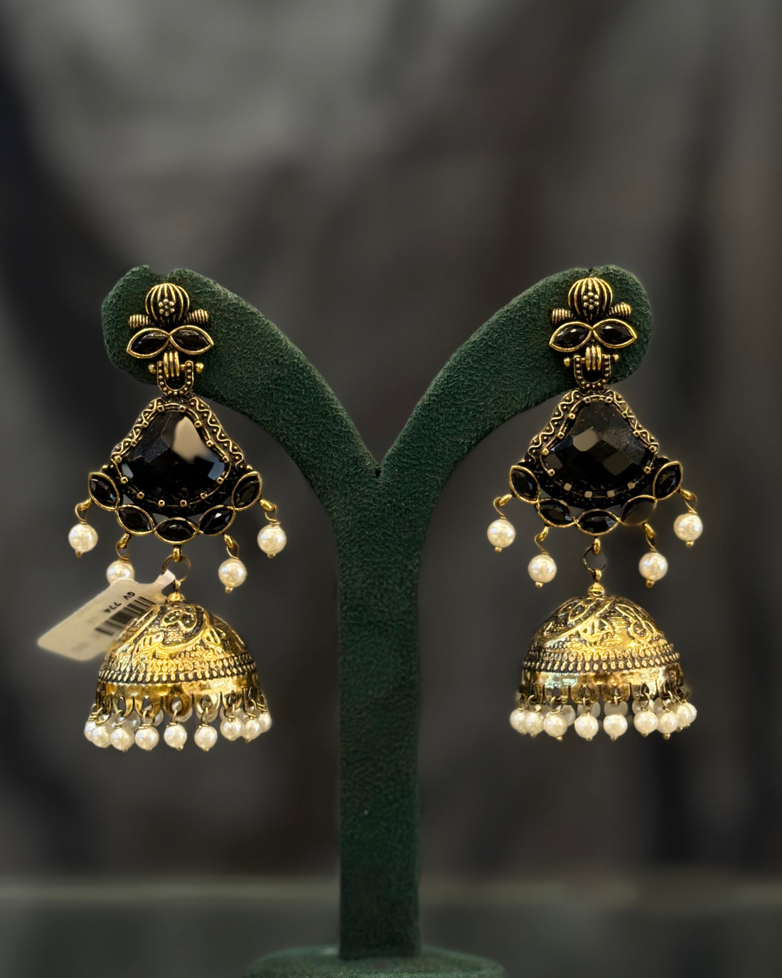Stone Jhumka Earrings with Pearl Beads | GV774