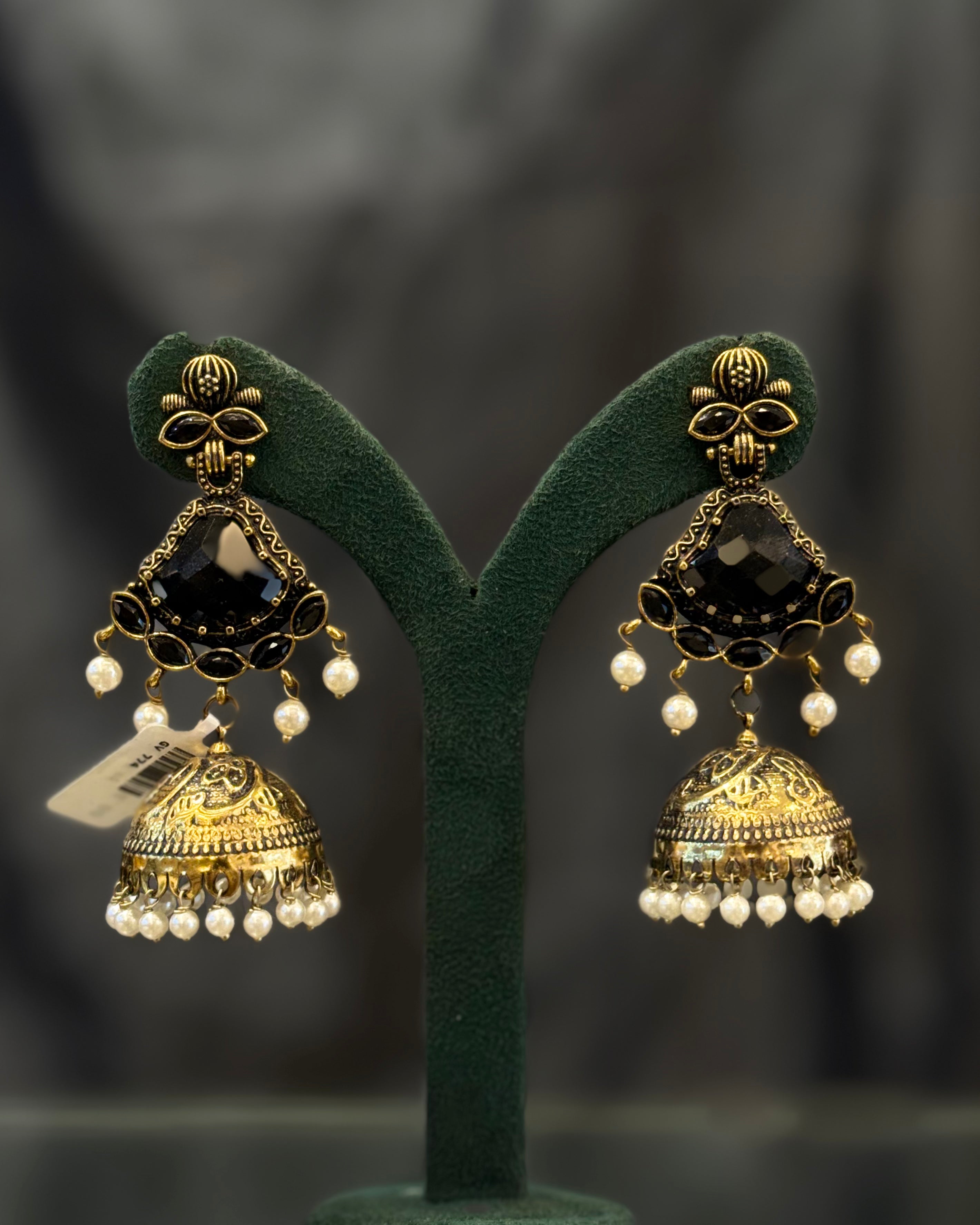 Stone Jhumka Earrings with Pearl Beads | GV774