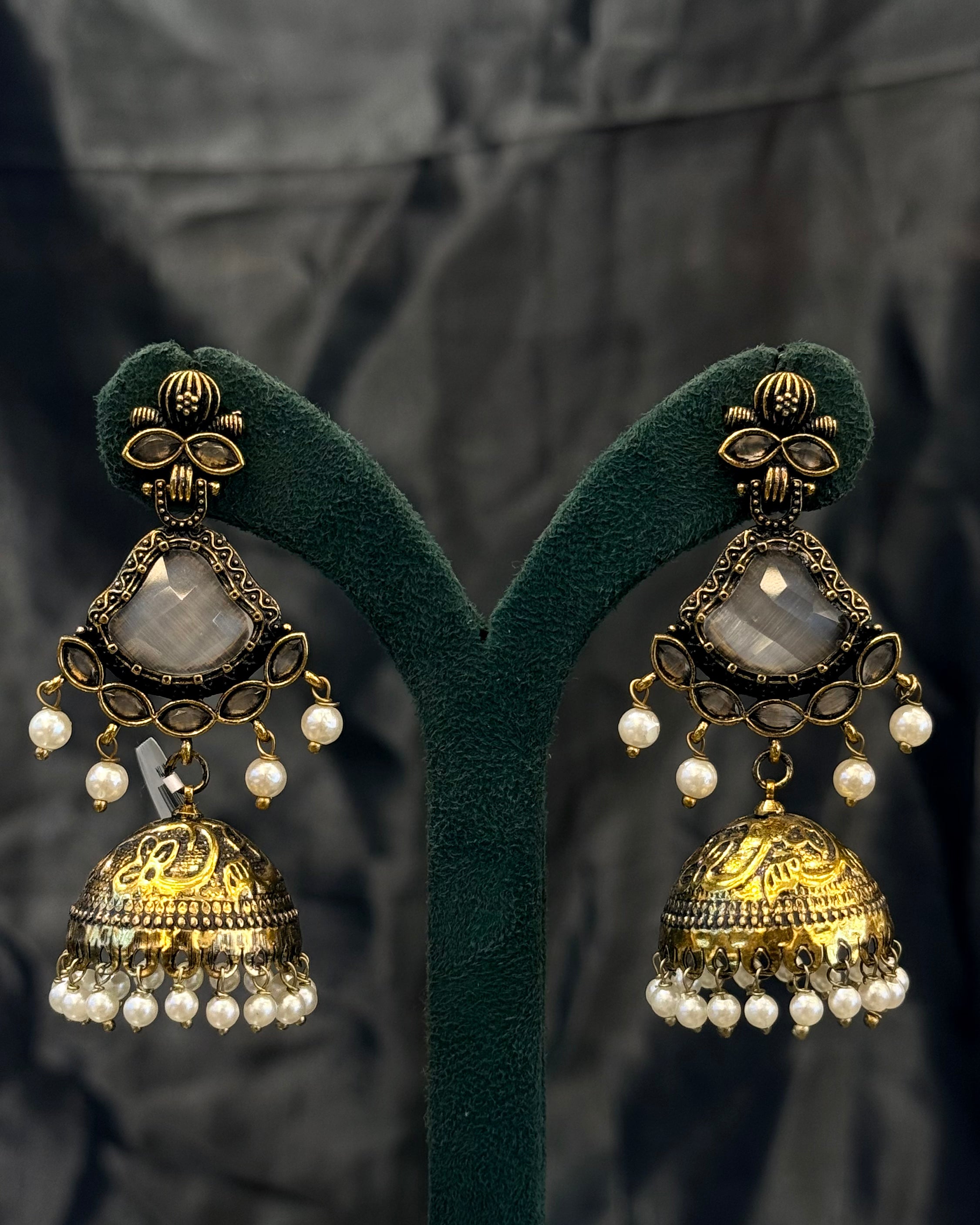 Stone Jhumka Earrings with Pearl Beads | GV774