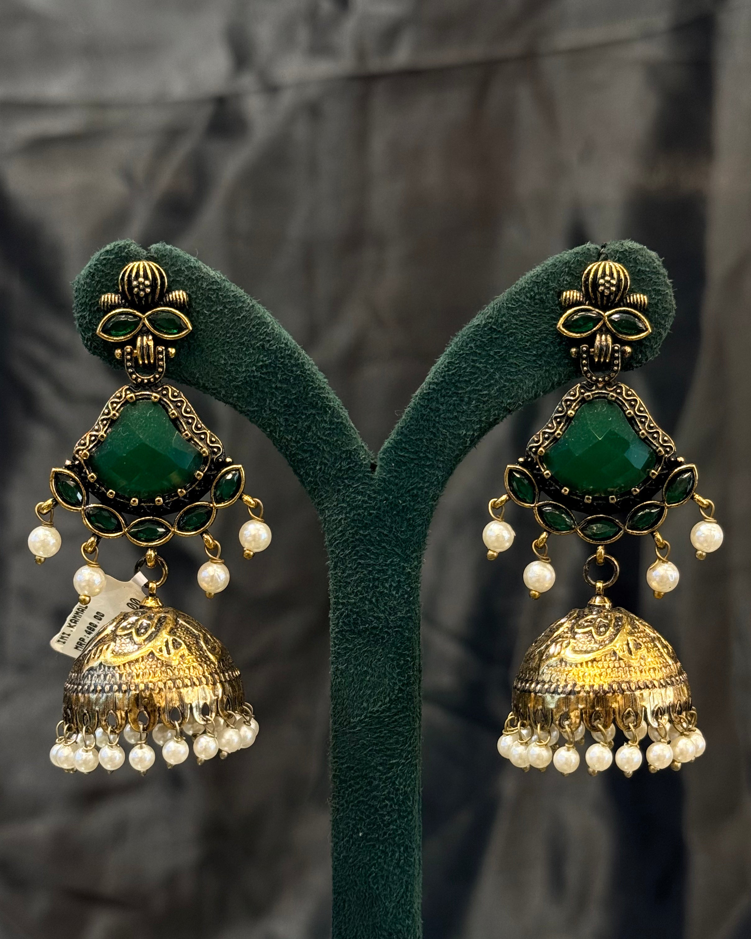 Stone Jhumka Earrings with Pearl Beads | GV774