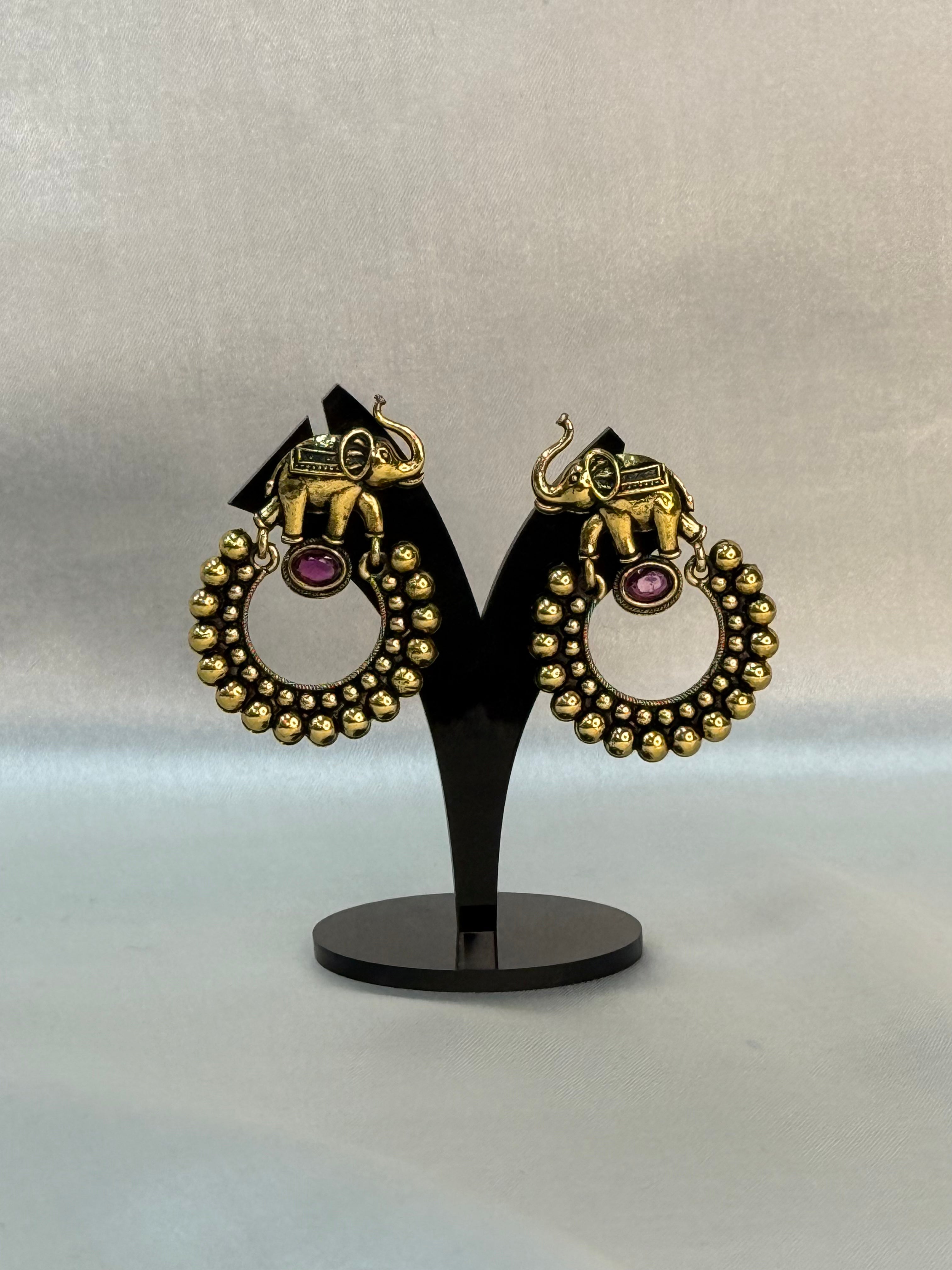 Gold Plated Ethnic Antique Elephant Earrings