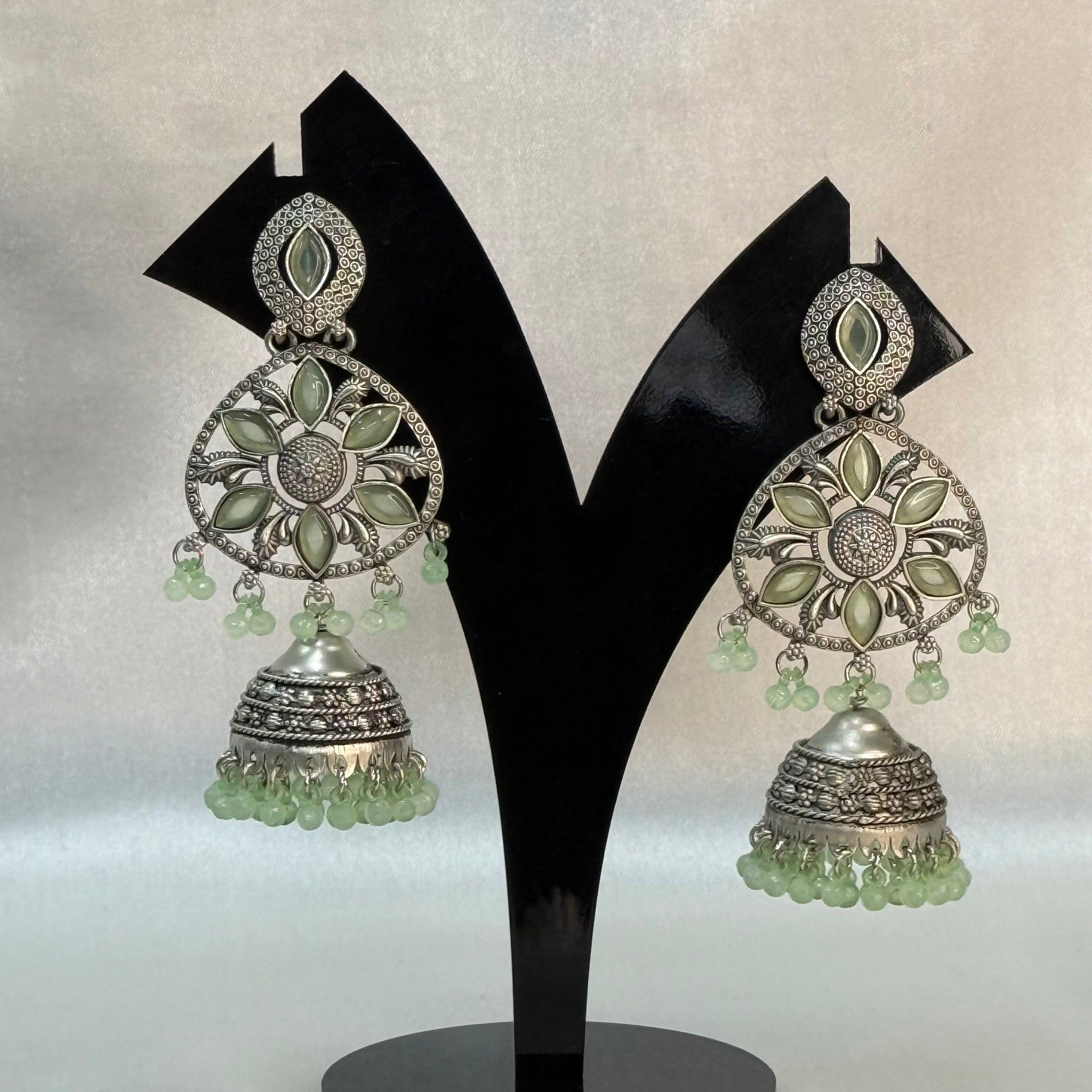 Oxidised Jhumka with Mint Green
