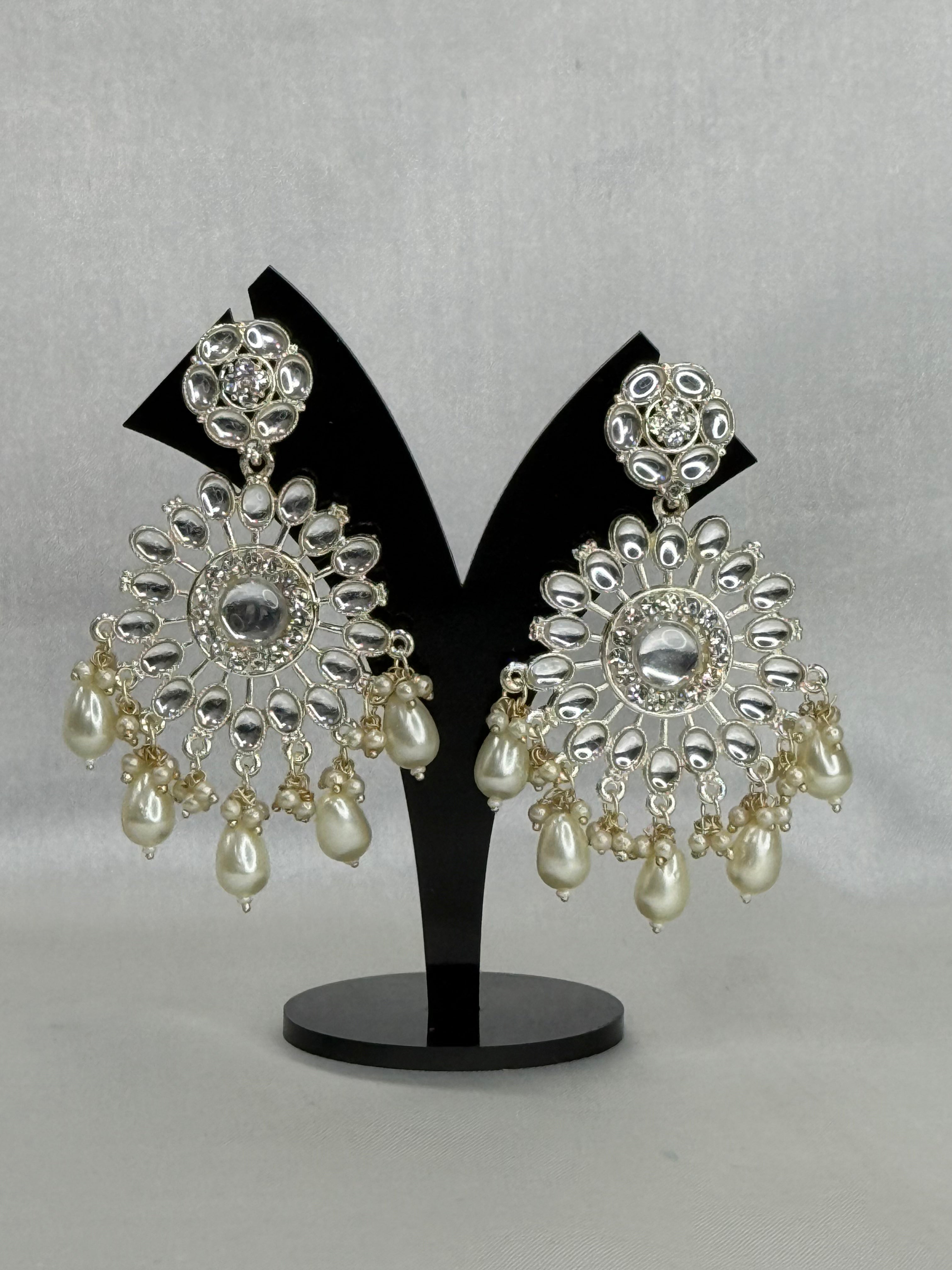 Pearl Drop Kundan Chandbali Earrings