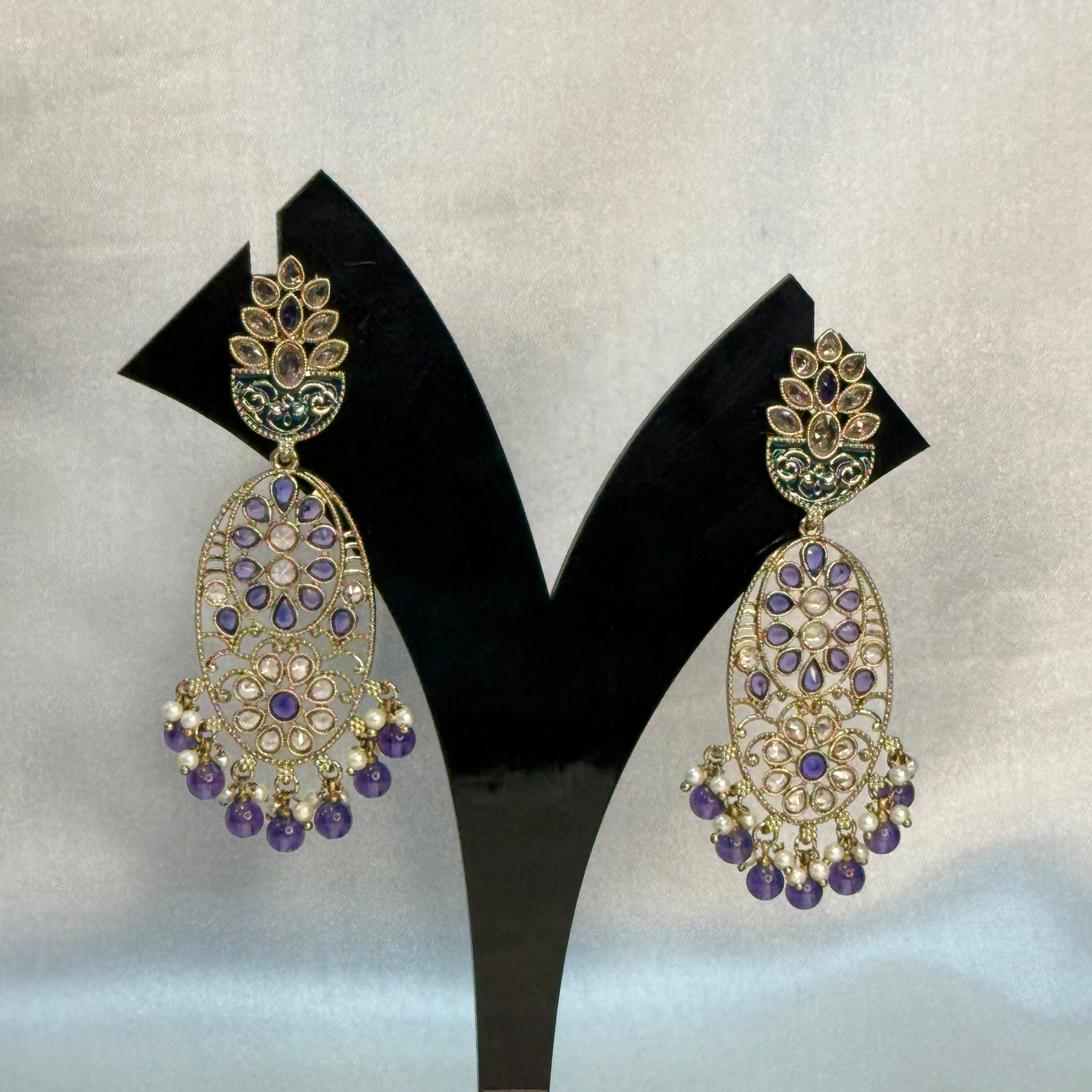 Amethyst Stone Dangle Earrings with Pearl Drops