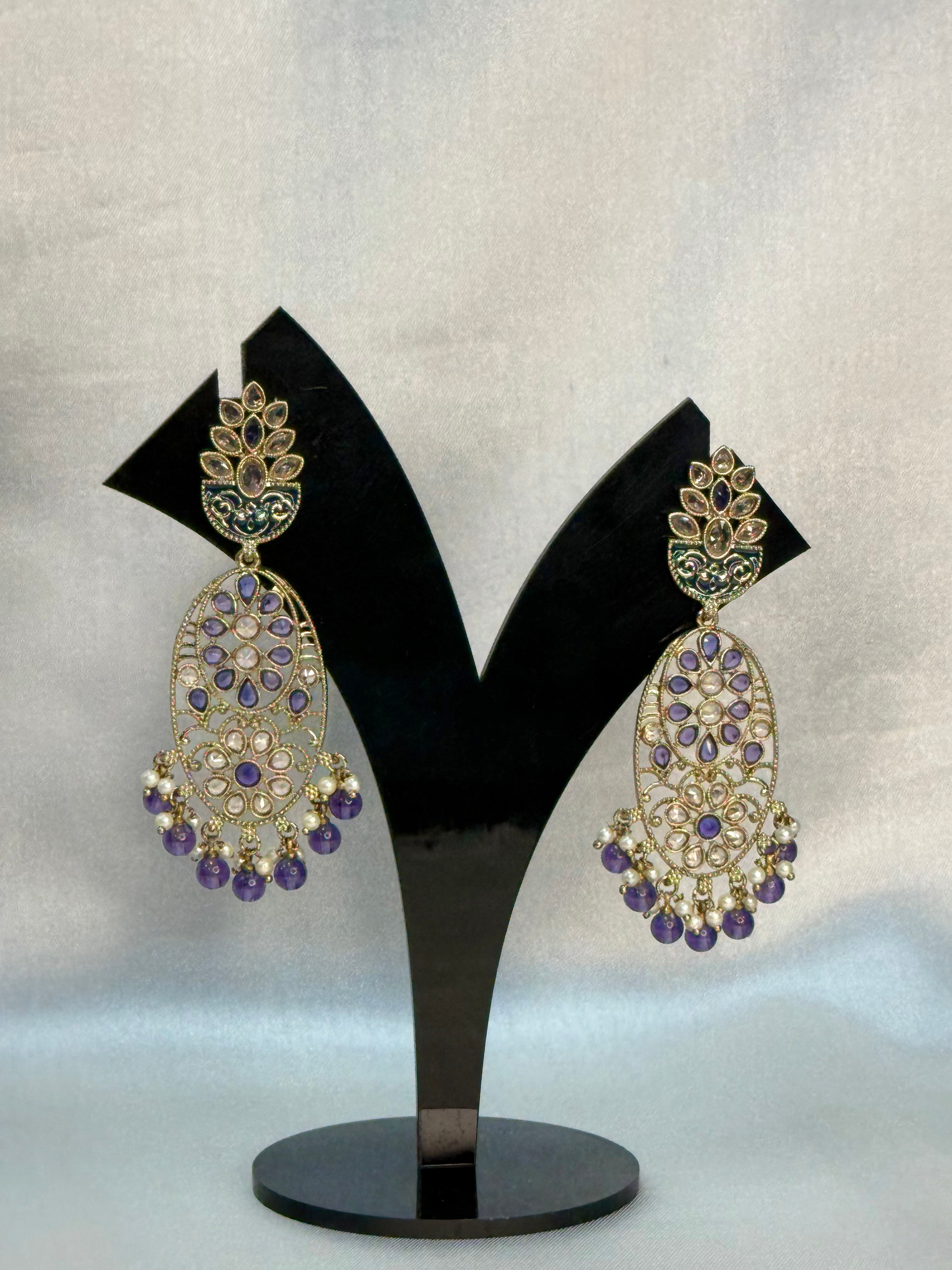 Amethyst Stone Dangle Earrings with Pearl Drops