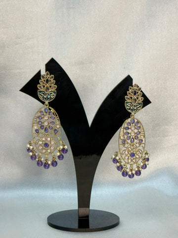 Amethyst Stone Dangle Earrings with Pearl Drops