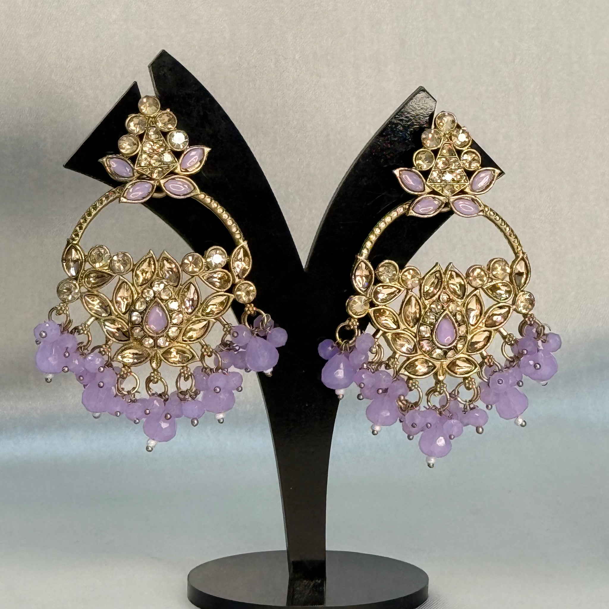 Lavender Chandbali Polki Earrings
