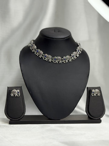 Elephant Oxidised necklace