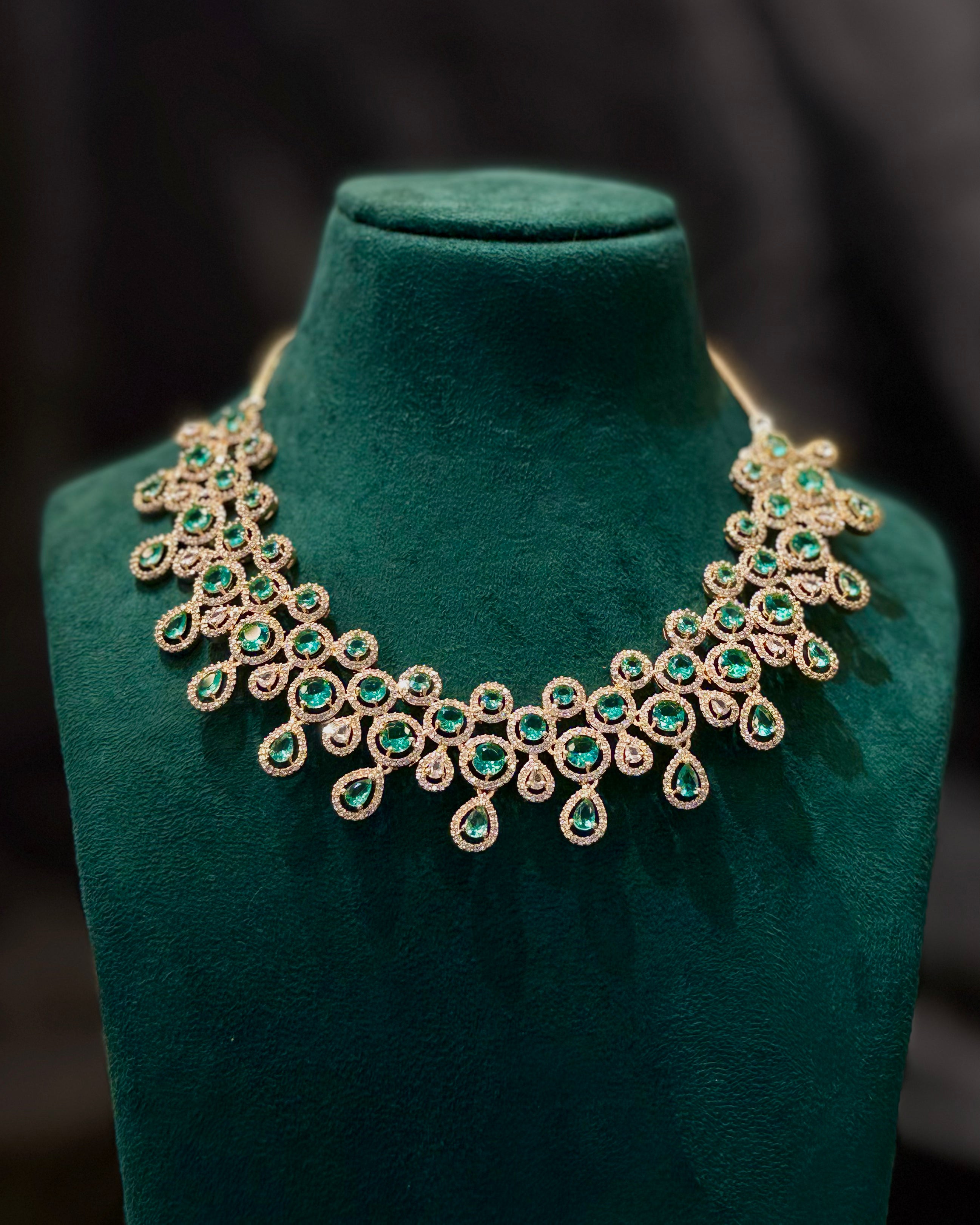 Rose Gold Finish Green Stone Designer Necklace - P2| L9825