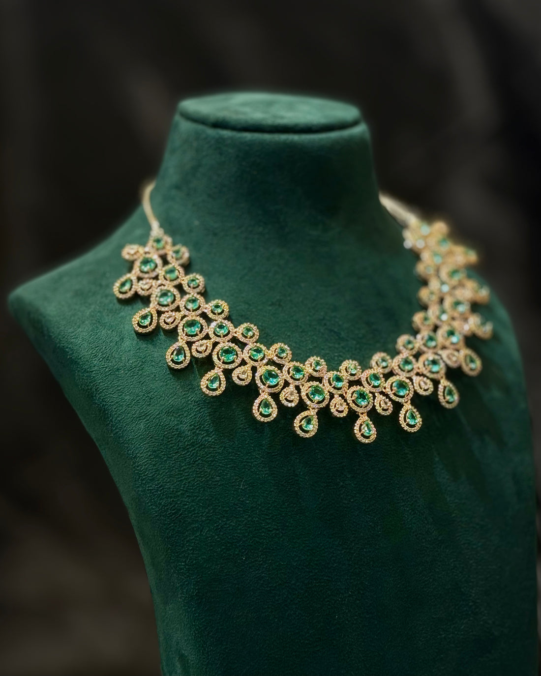 Rose Gold Finish Green Stone Designer Necklace - P2| L9825