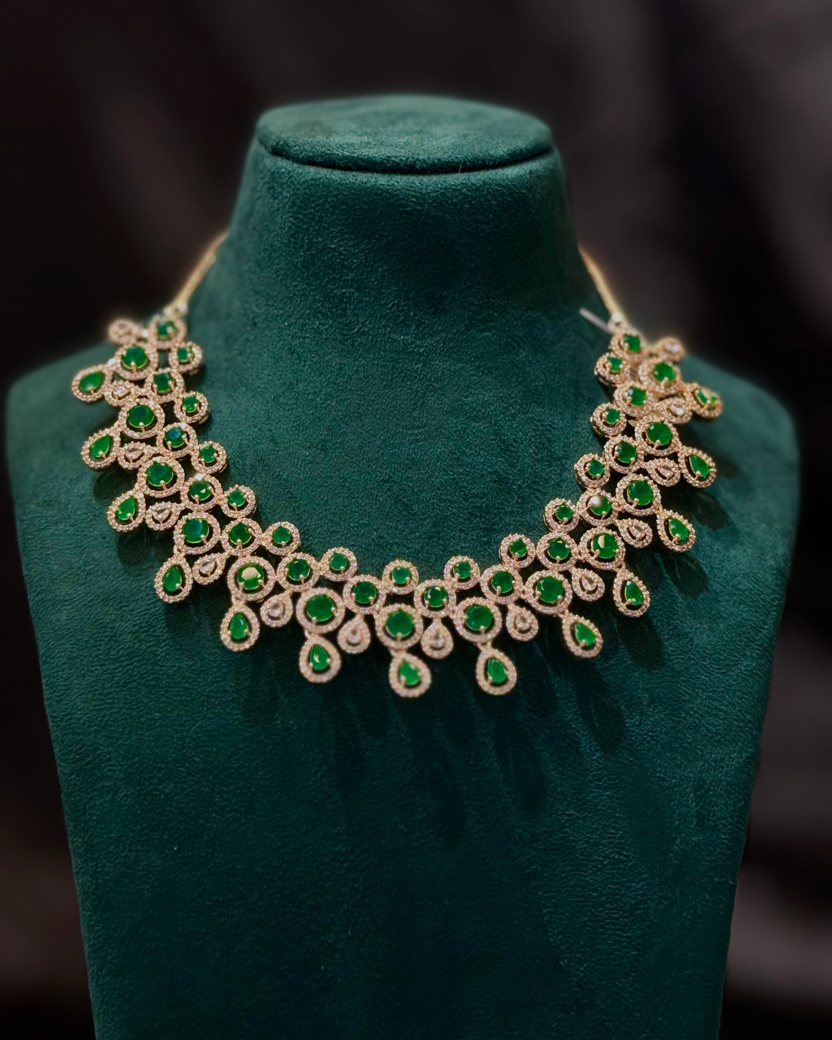 Rose Gold Finish Green Stone Designer Necklace - P2| L9825