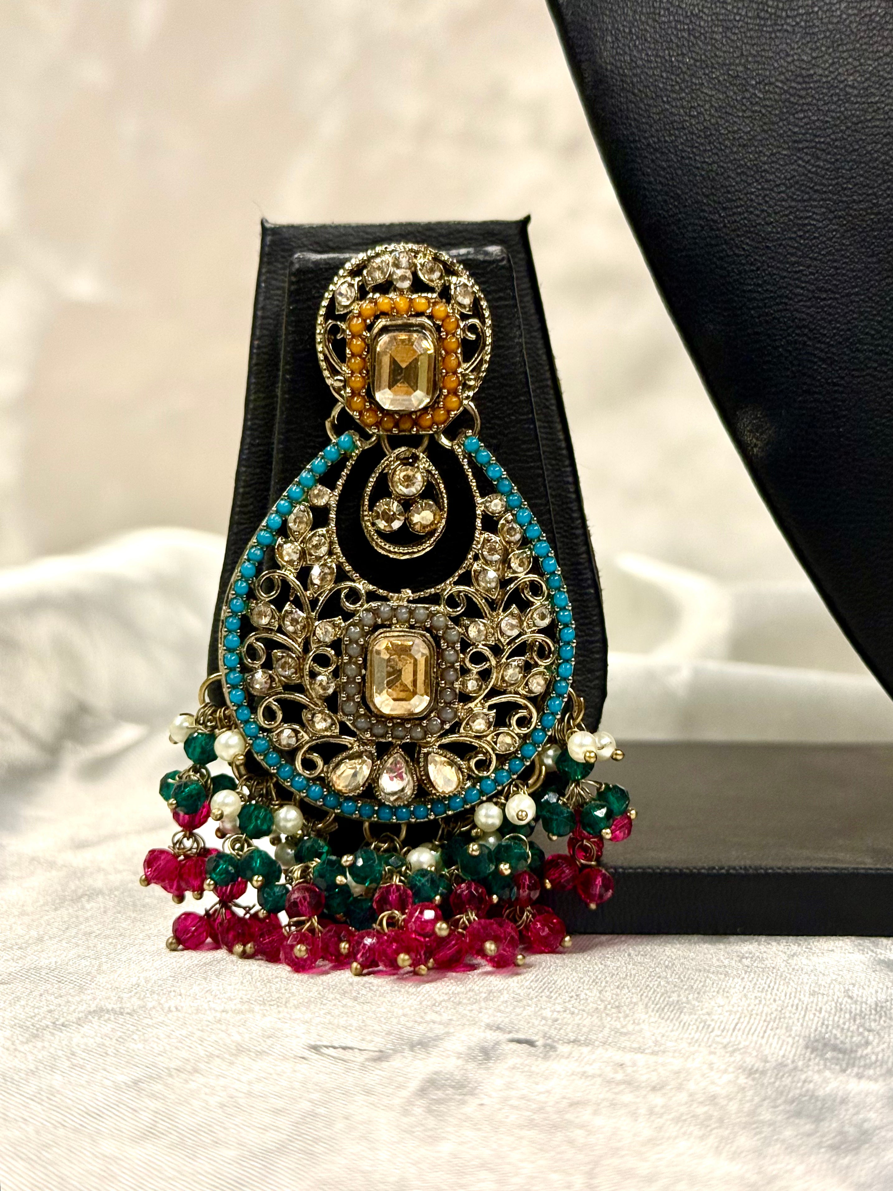 Bridal Necklace Set with Multicolour Beads, Kundan-Style Stones and Maang Tikka | L10233