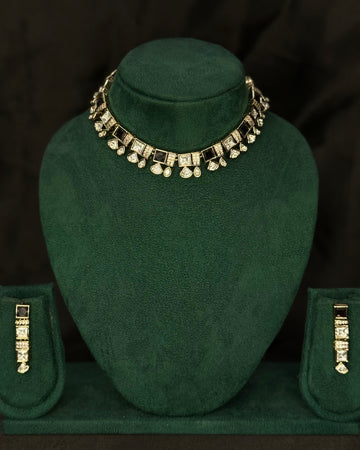Square Stone Necklace Set with Matching Earrings |  L10245