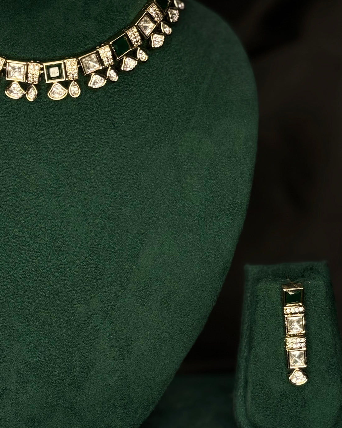 Square Stone Necklace Set with Matching Earrings |  L10245