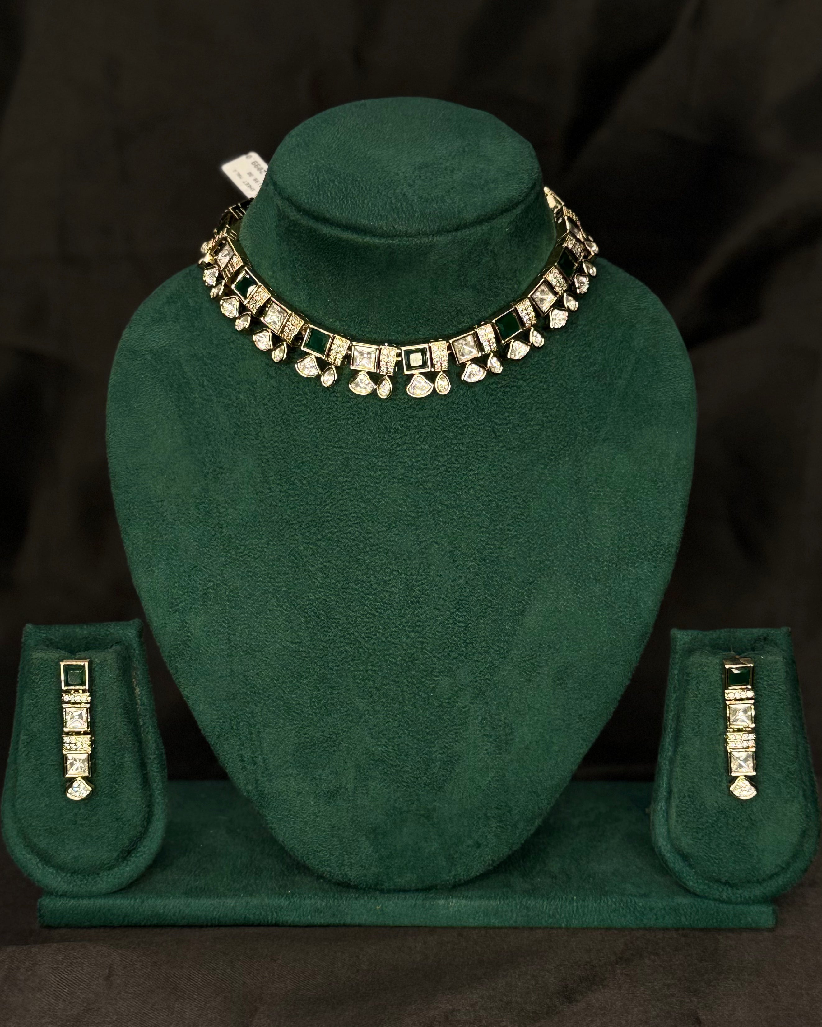 Square Stone Necklace Set with Matching Earrings |  L10245