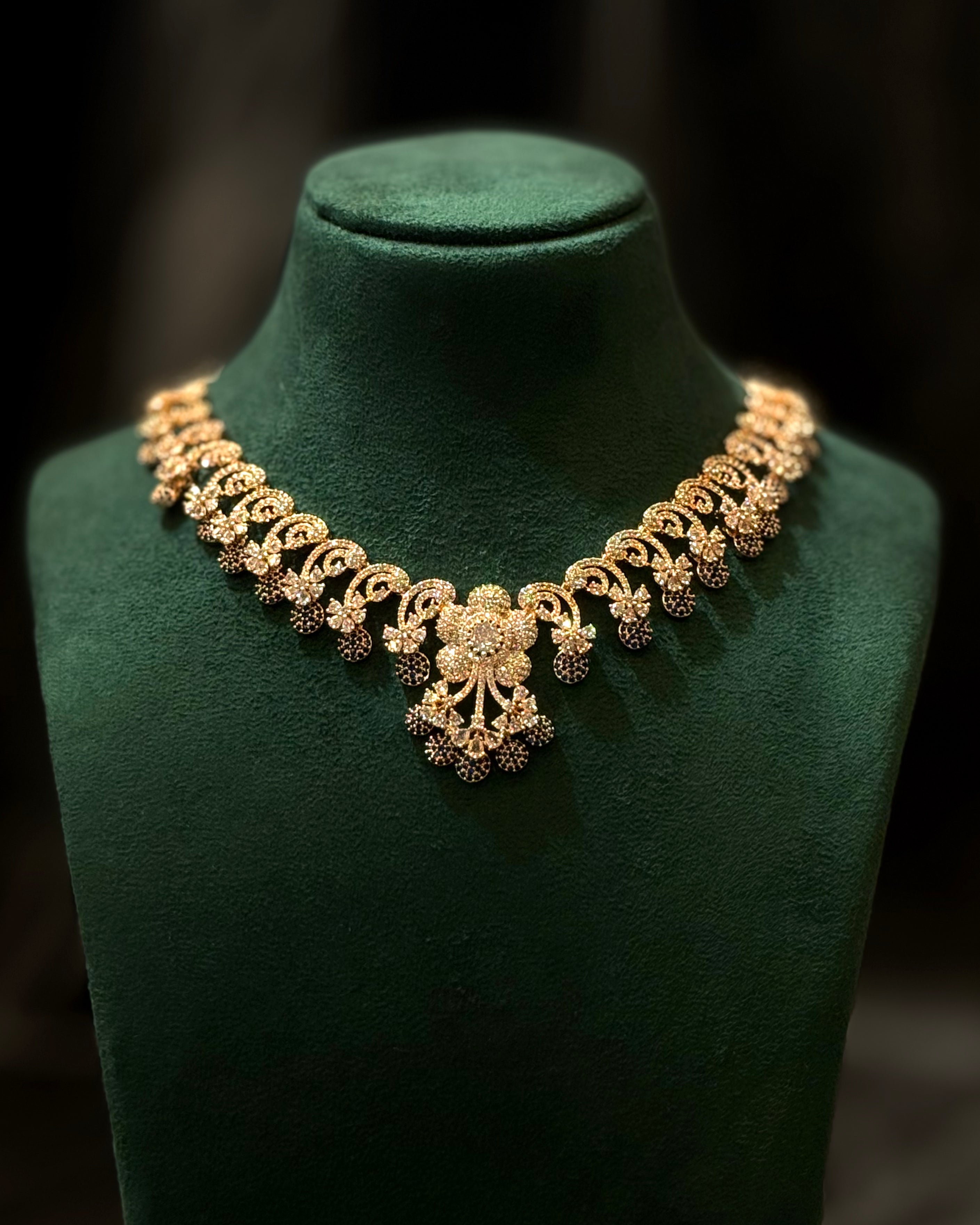 Rose Gold Finish Designer Necklace Set with Matching Earrings | L10391