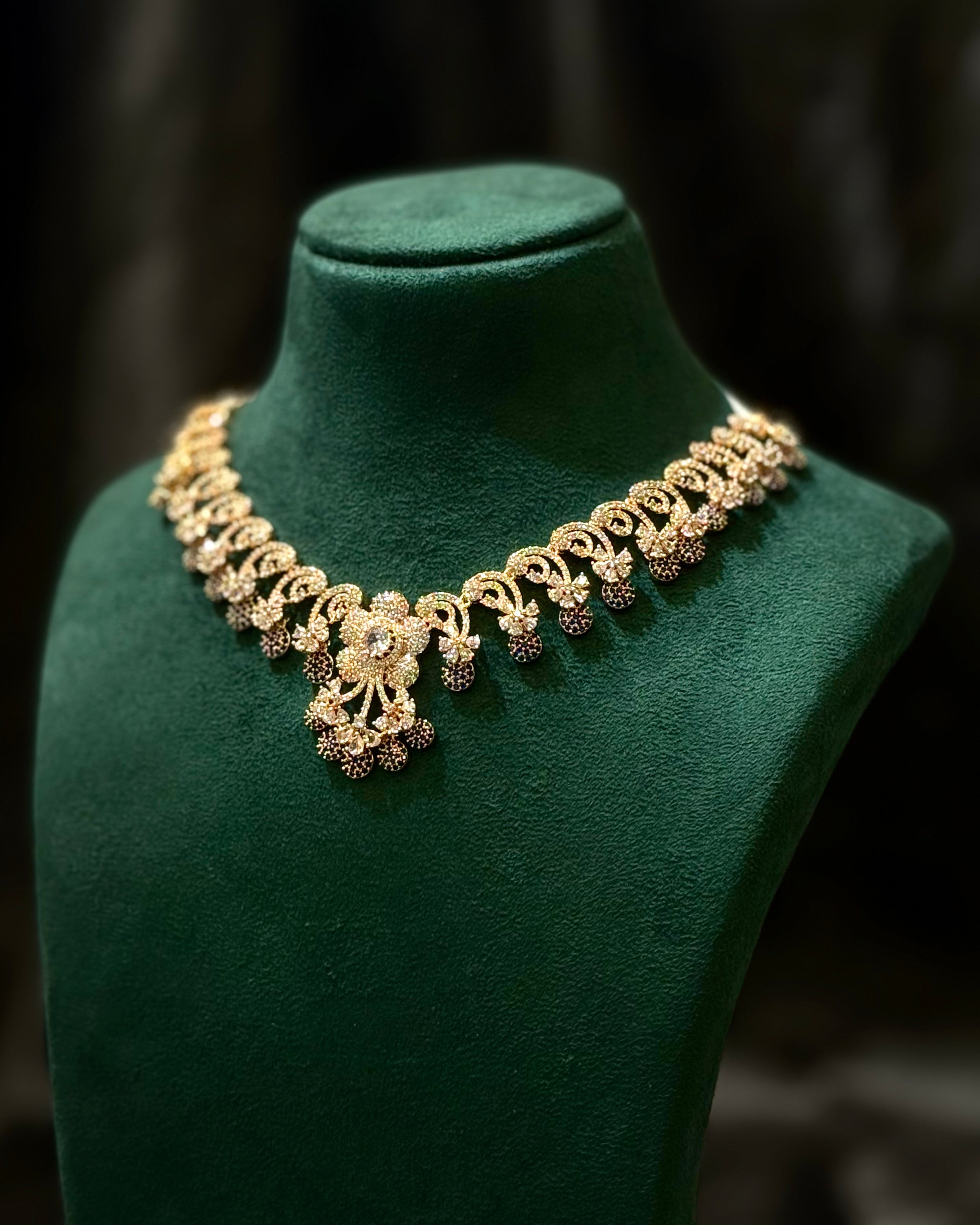 Rose Gold Finish Designer Necklace Set with Matching Earrings | L10391