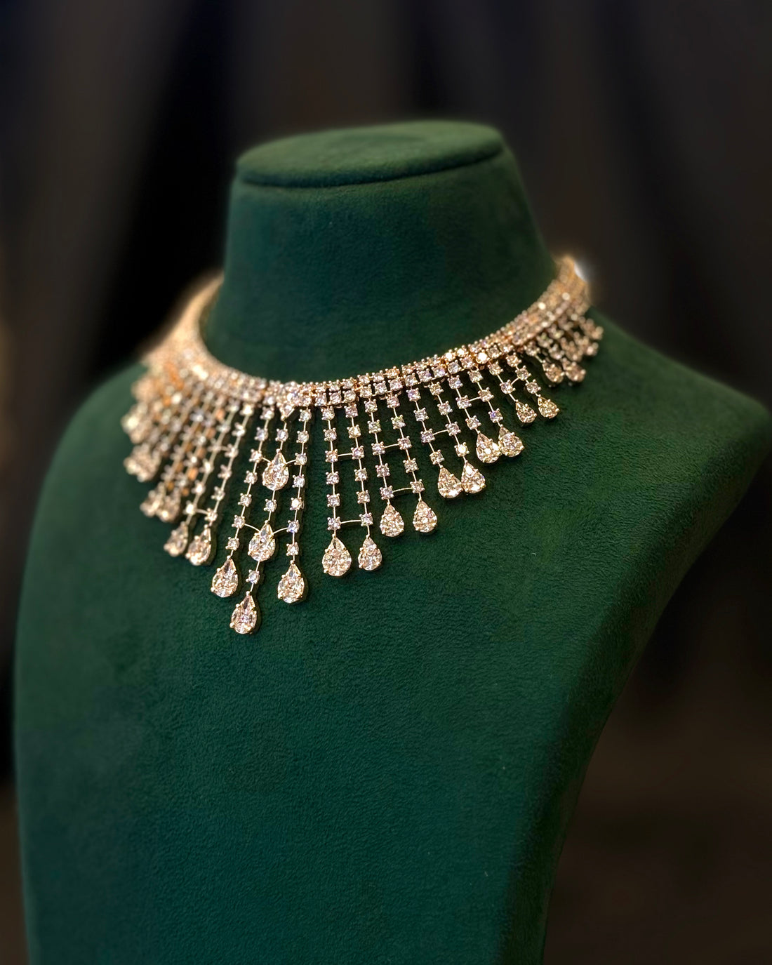 Rose Gold Finish Diamond Look Bridal Choker Necklace Set | L10396