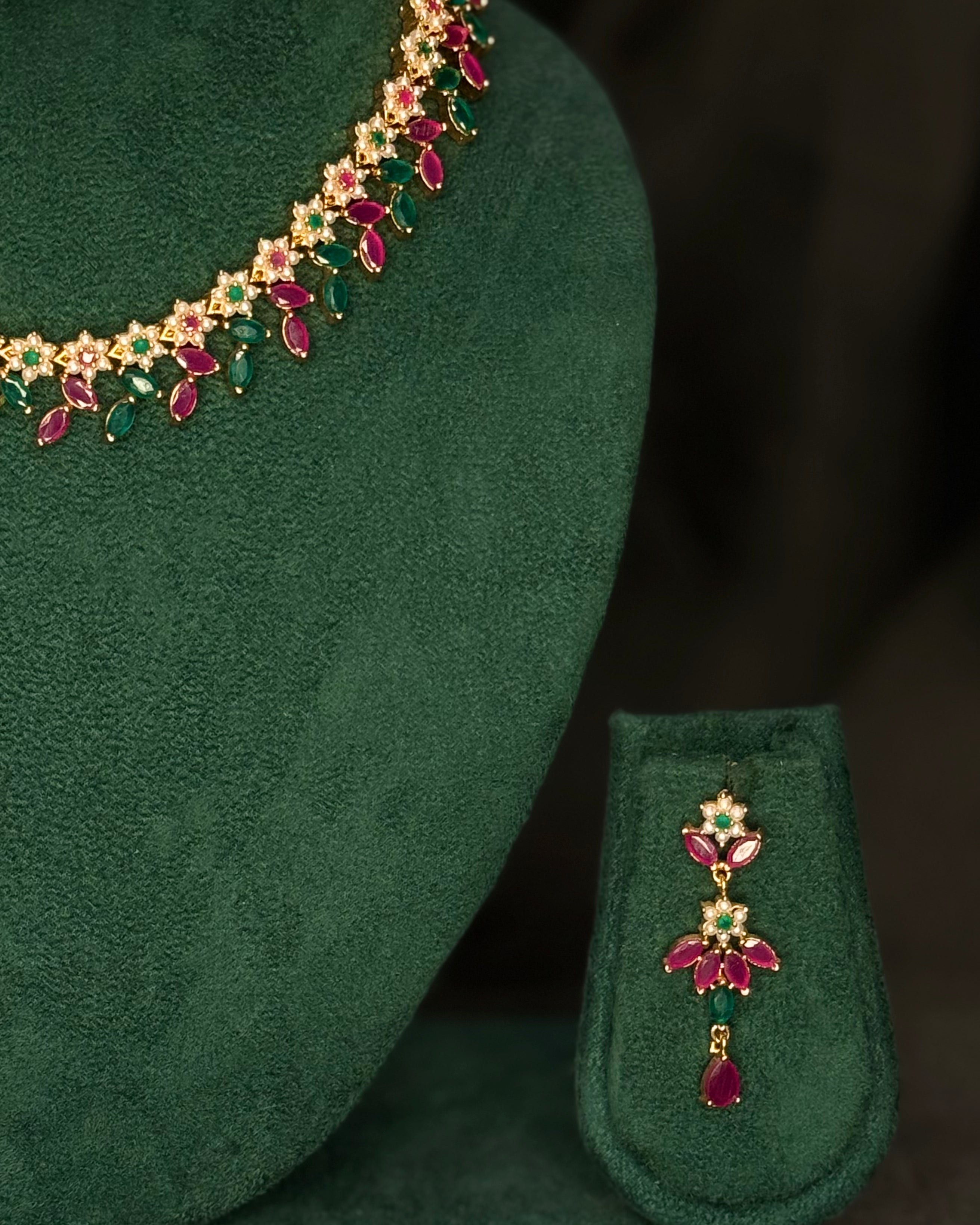 Multicolour Stone Necklace Set with Matching Earrings | L11190