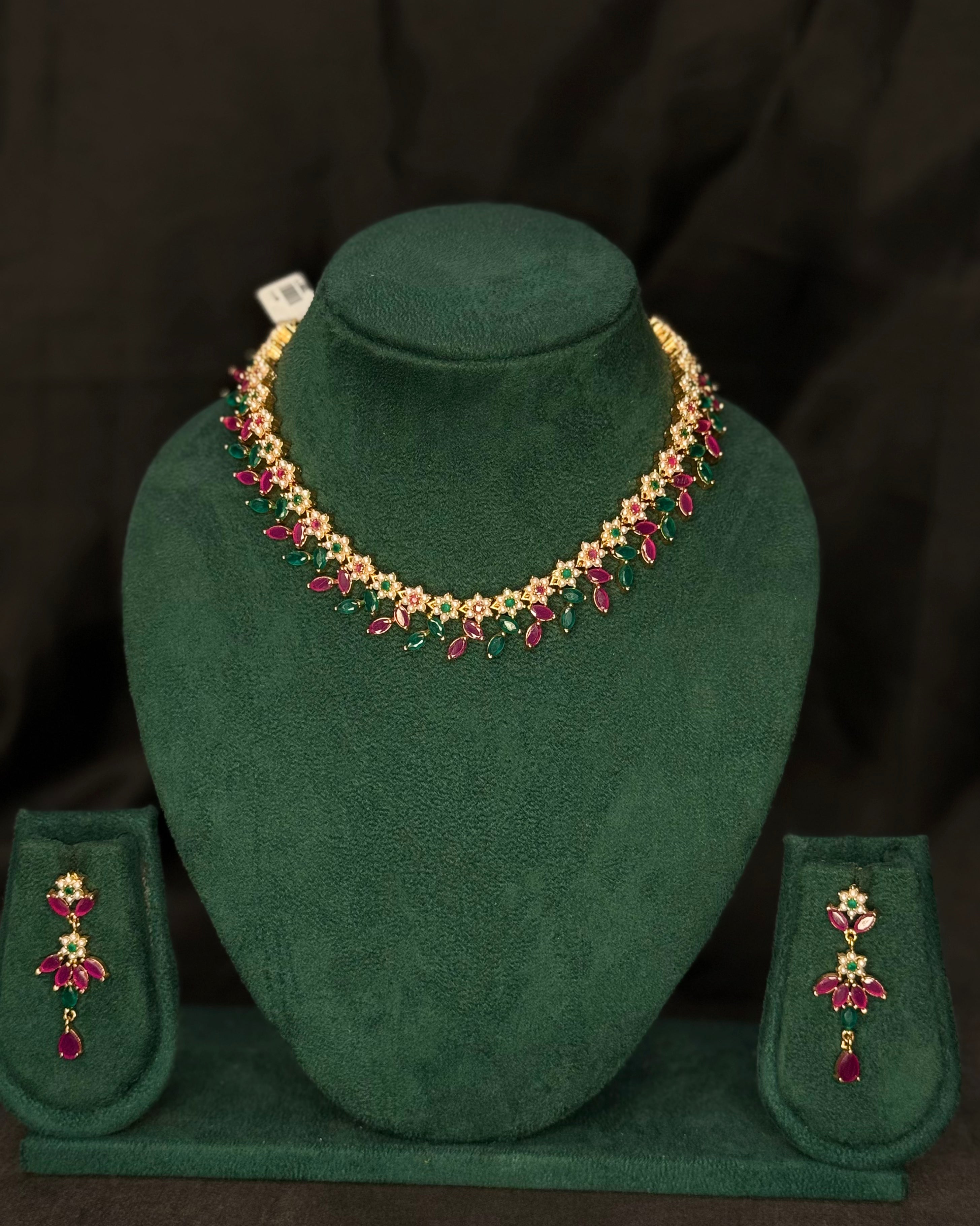Multicolour Stone Necklace Set with Matching Earrings | L11190