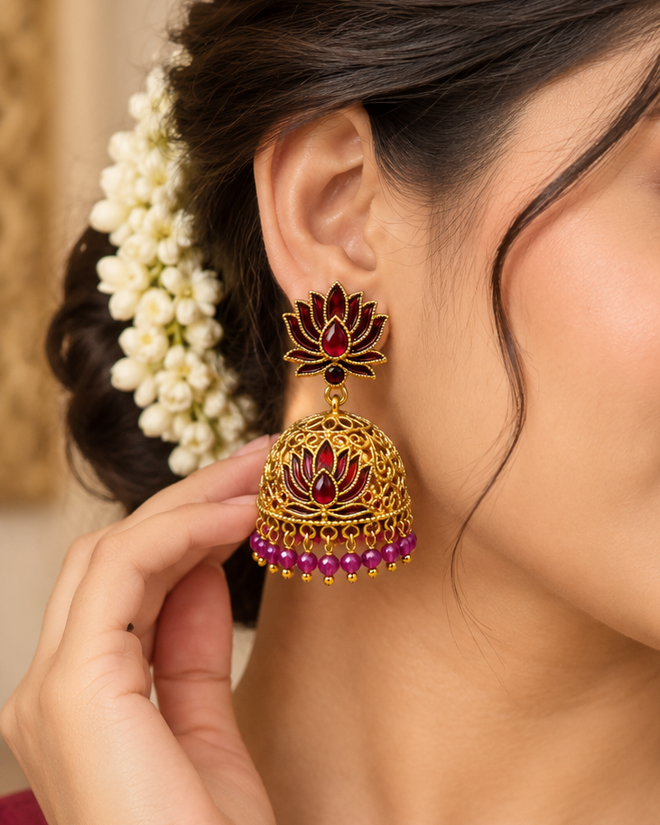 Red Lotus Jhumka Earrings - P1 | L14802