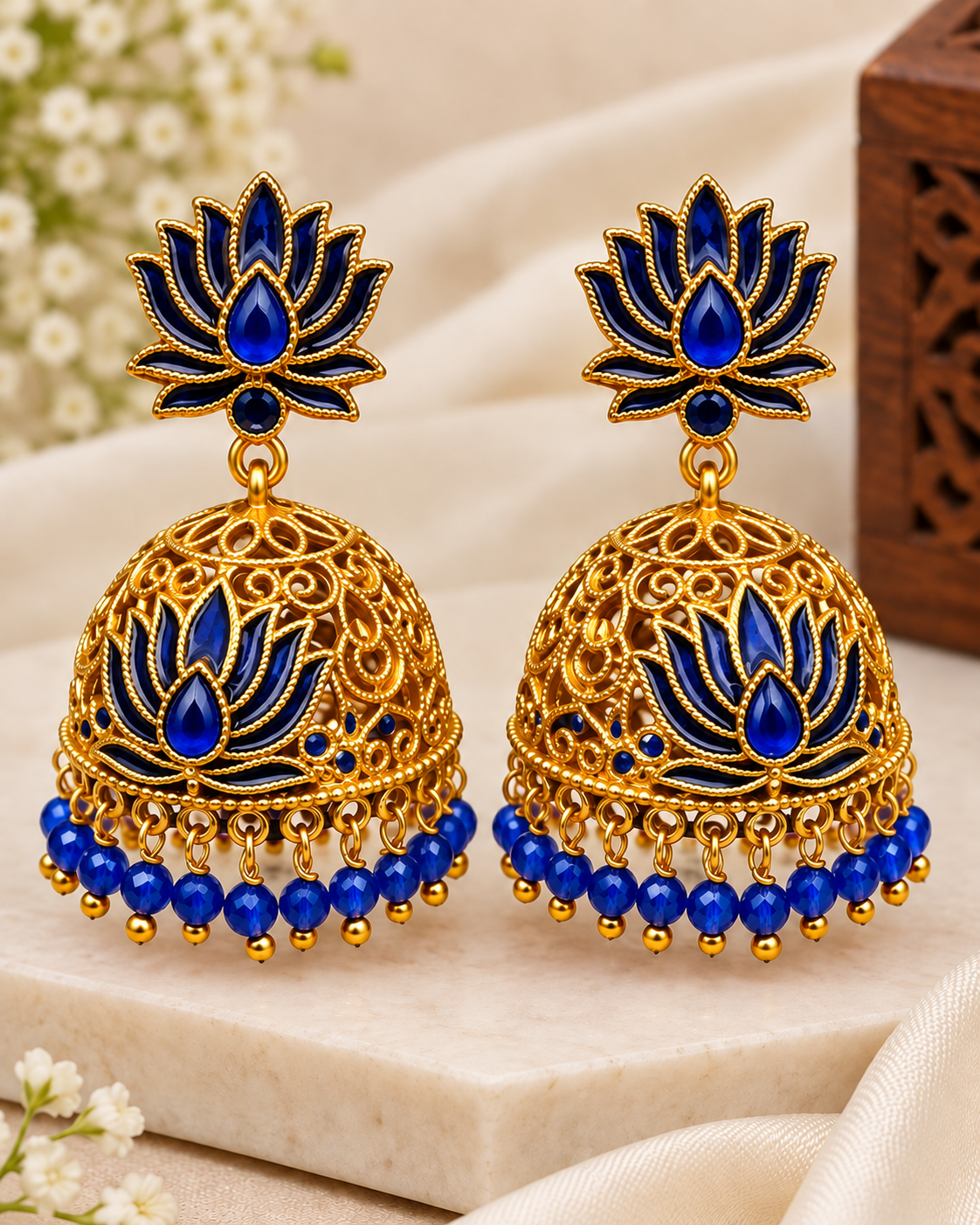 Blue Lotus Jhumka Earrings - P2 | L14802