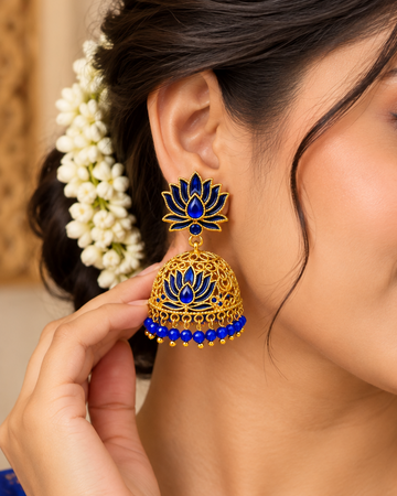 Blue Lotus Jhumka Earrings - P2 | L14802